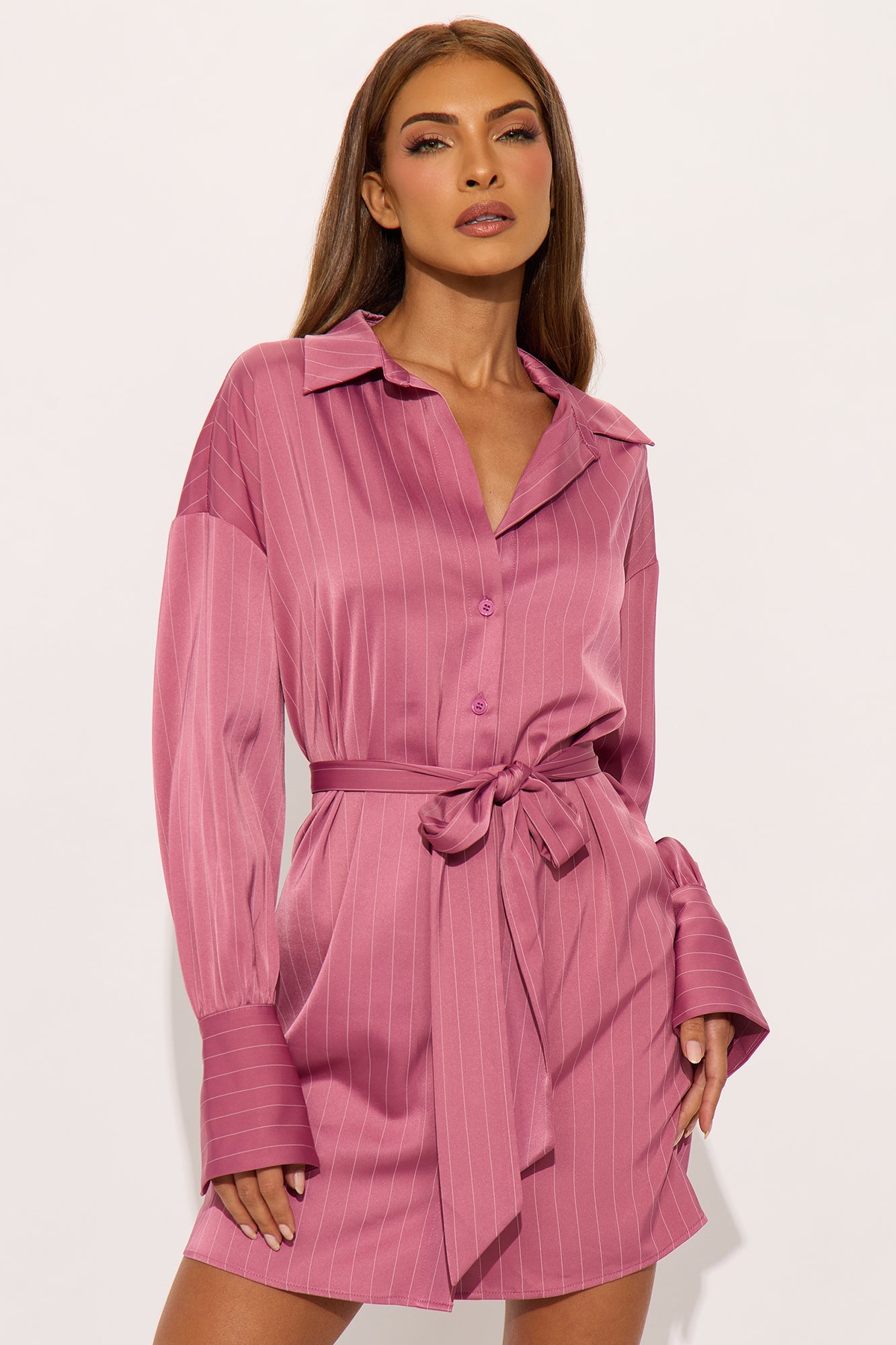 Mariela Pinstripe Satin Mini Dress - Mauve