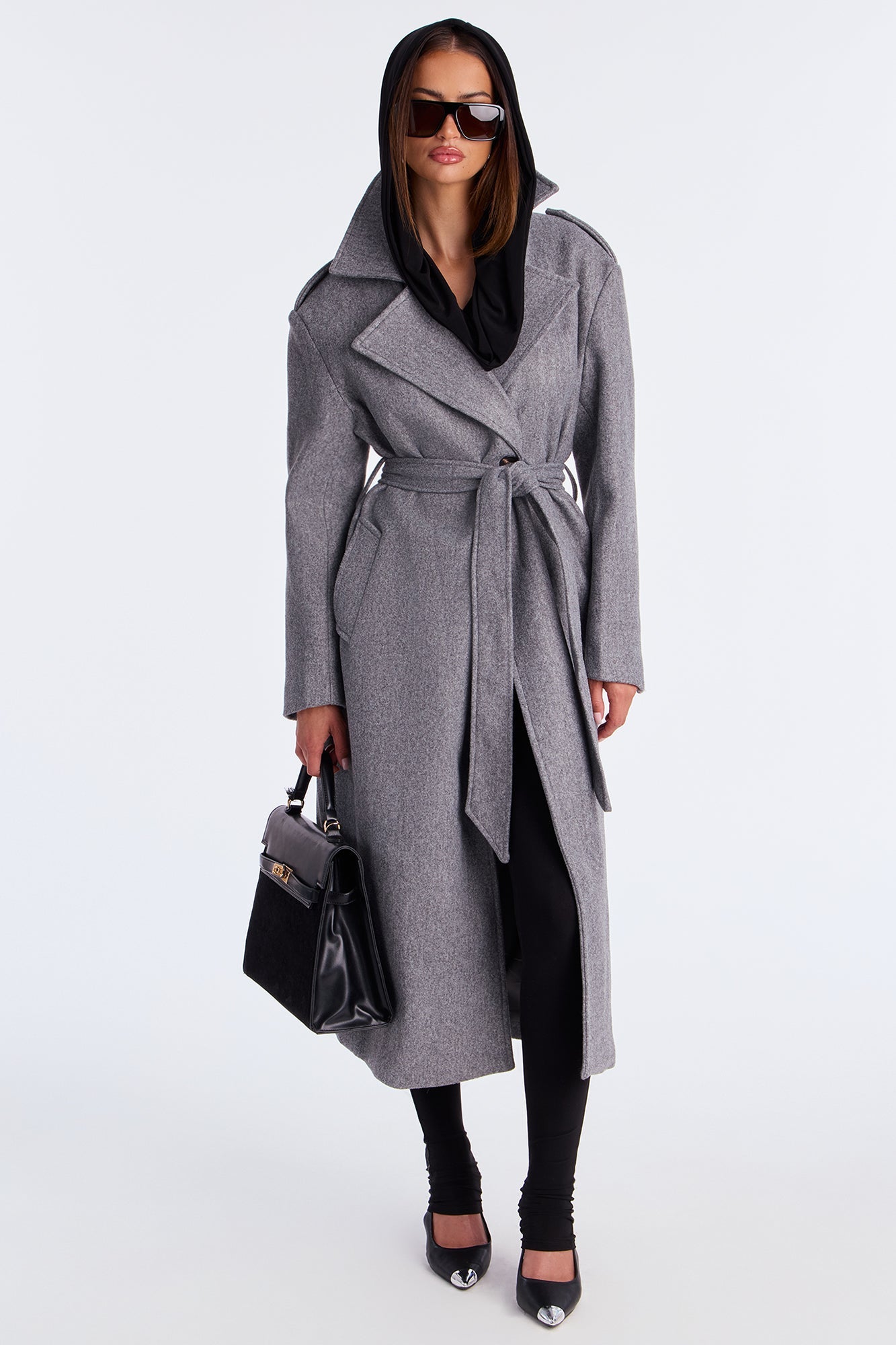 Clocked Out Double Breasted Long Coat - Grey
