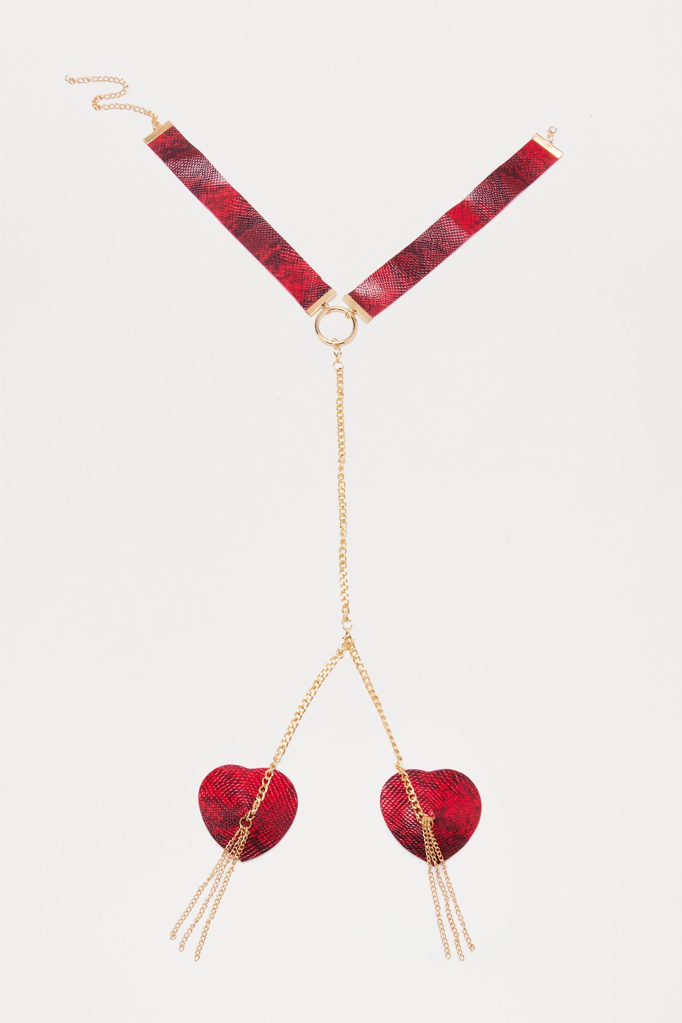 Serena Faux Leather Chain Collar Pasties Set - Red