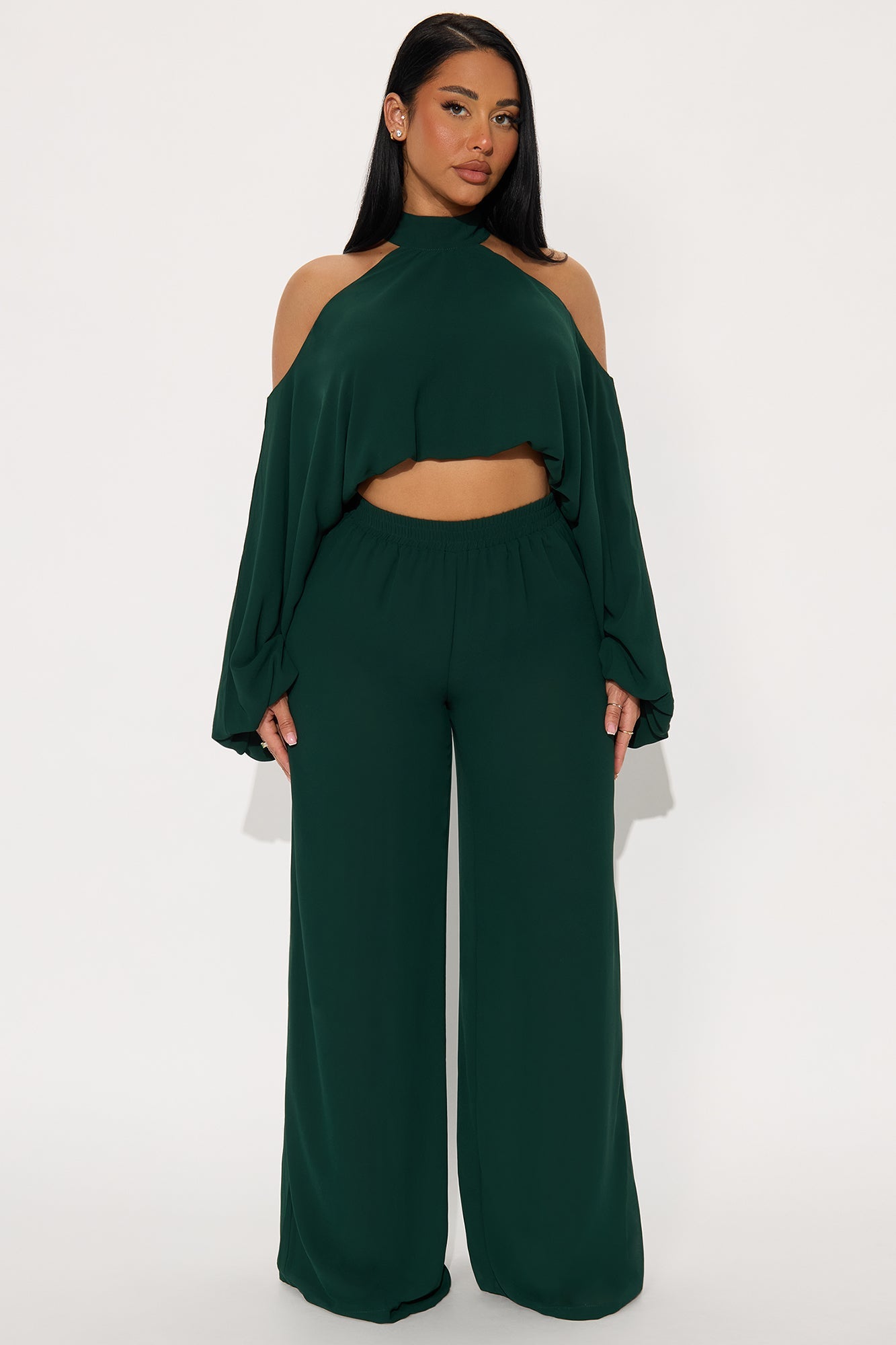 Dream Of Me Chiffon Pant Set - Hunter