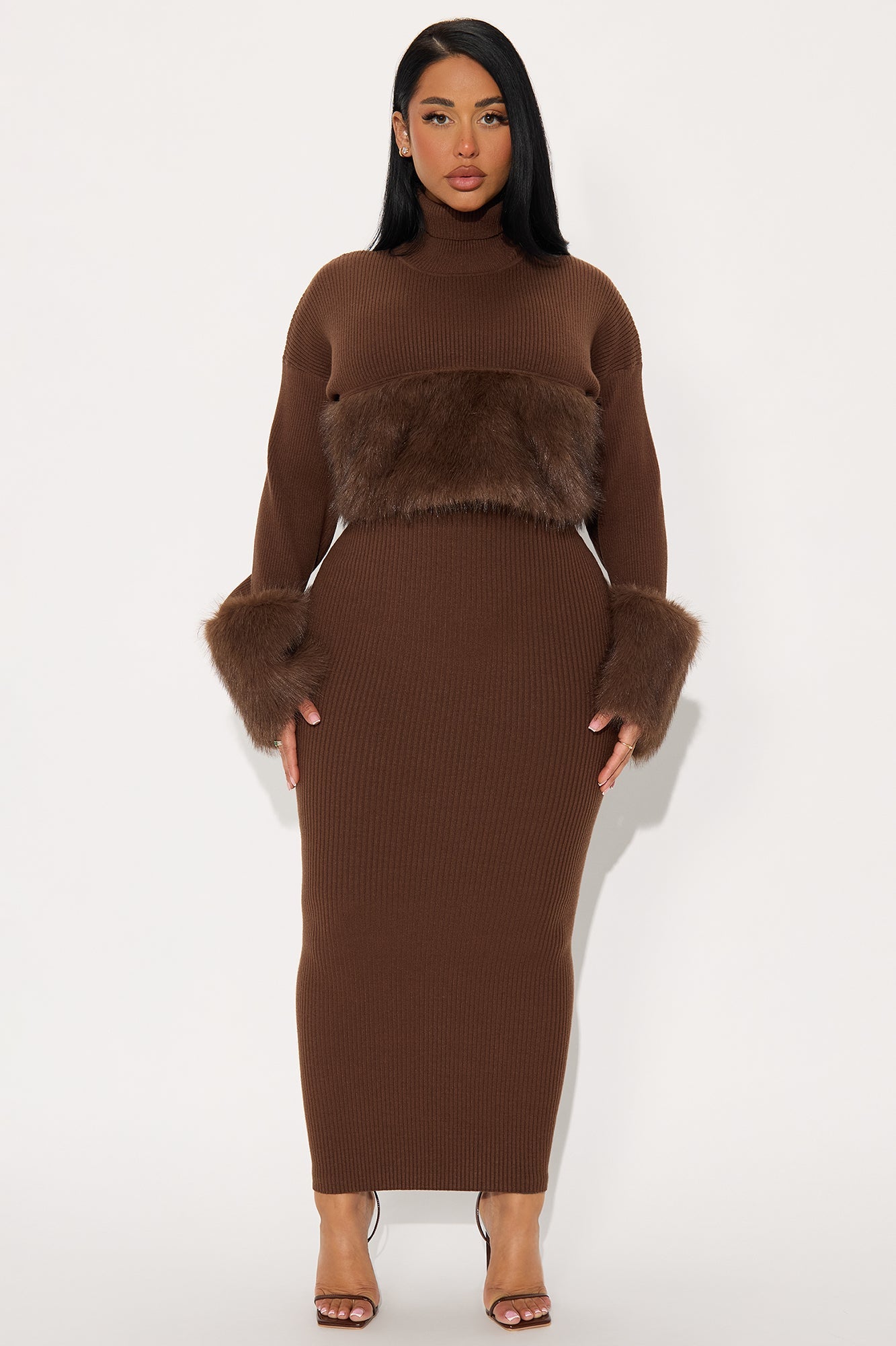 On The Town Maxi Dress Set - Brown