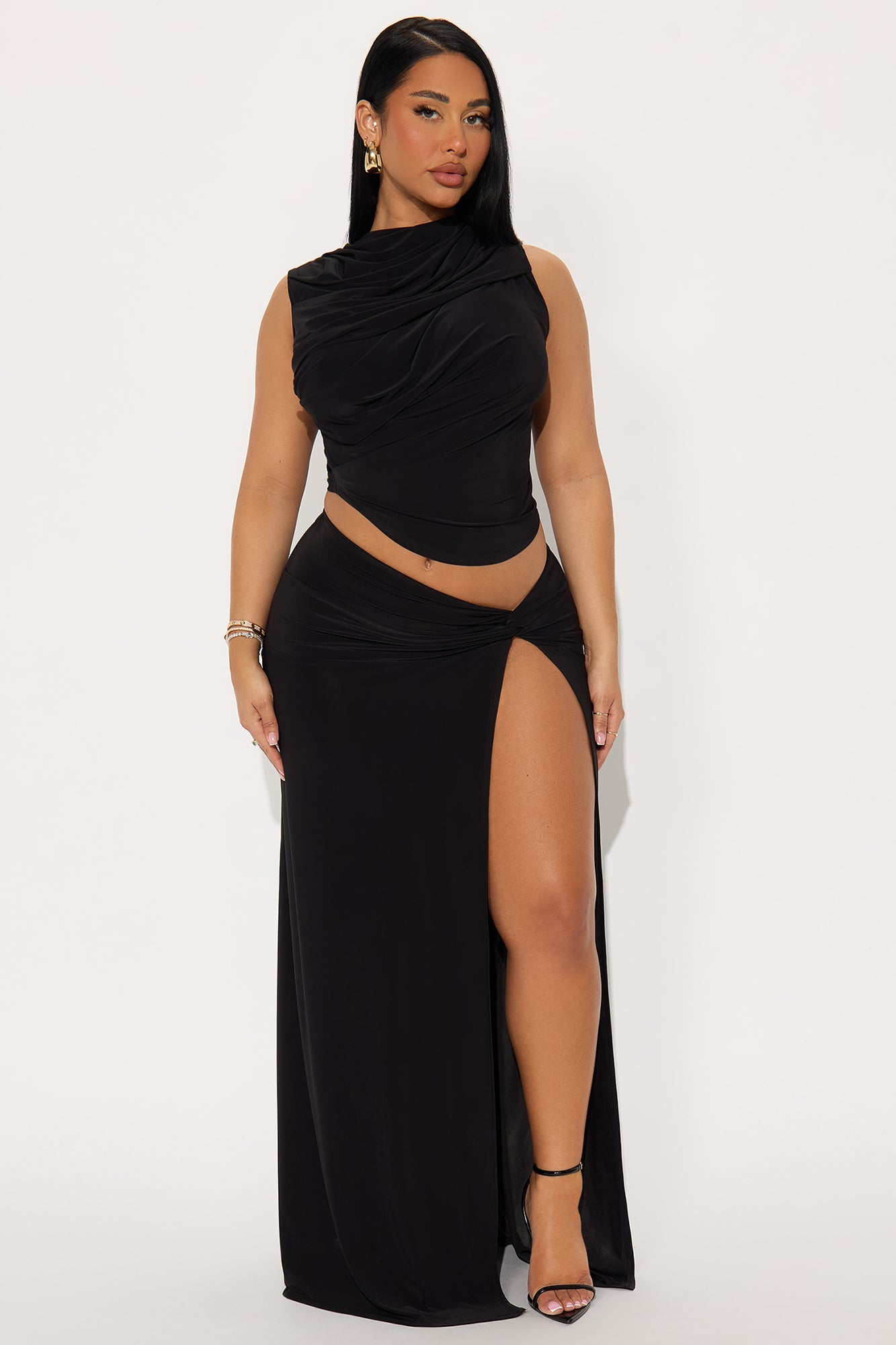 Sunset Spell Hooded Maxi Skirt Set - Black