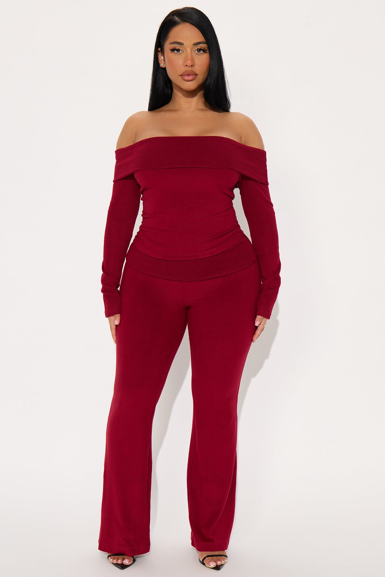 Allison Off Shoulder Pant Set - Wine