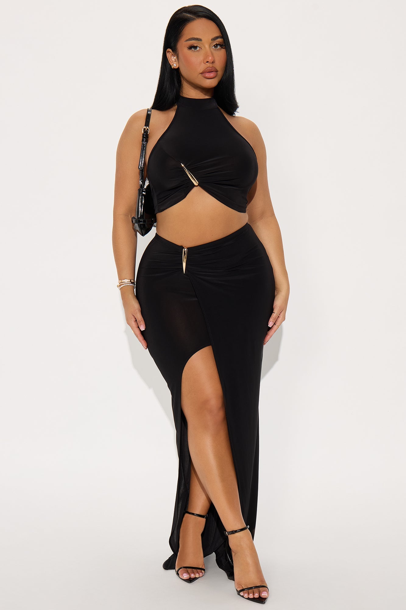 Nadine Halter Top Maxi Skirt Set - Black