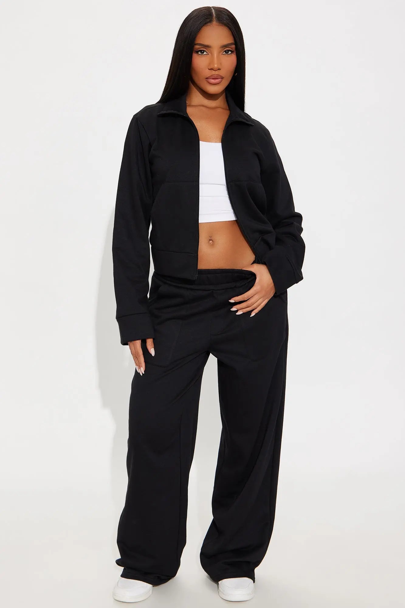 Blake Zip Up Fleece Pant Set - Black