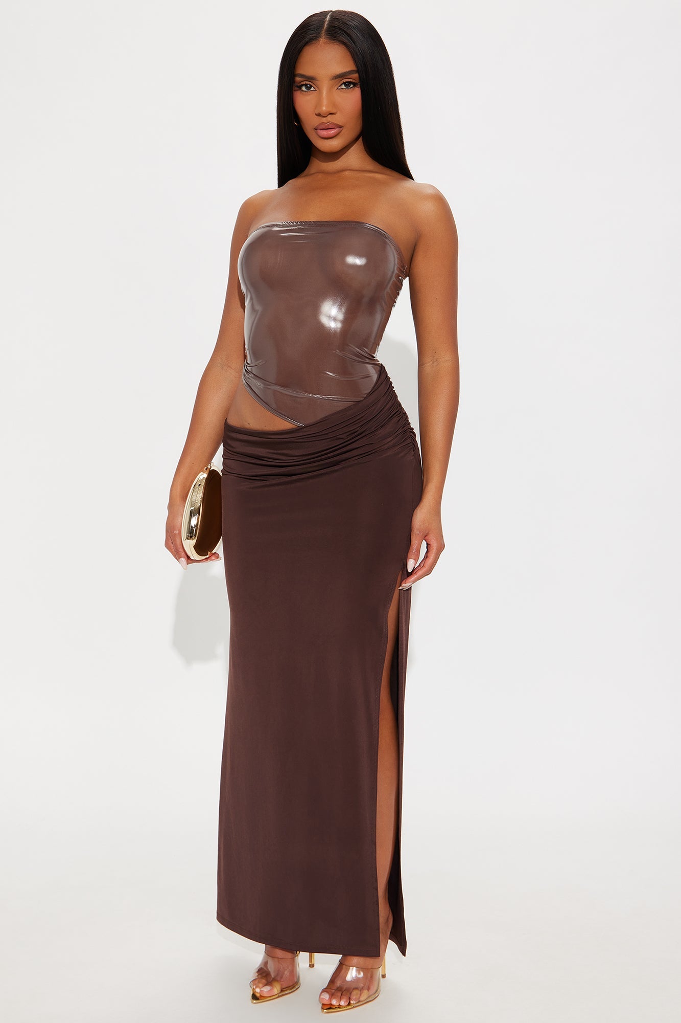 Limo Tantrum Metallic Maxi Dress - Brown