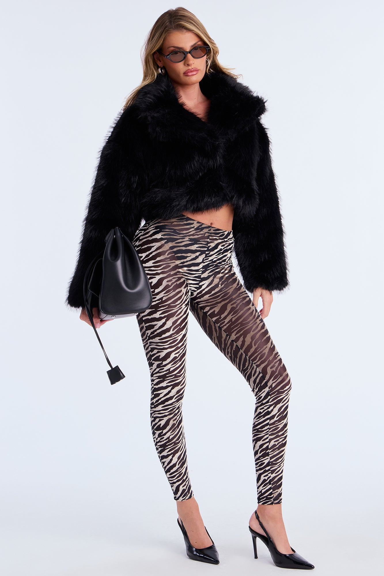 Wild Cutie High Rise Flocked Mesh Zebra Legging - Black/combo