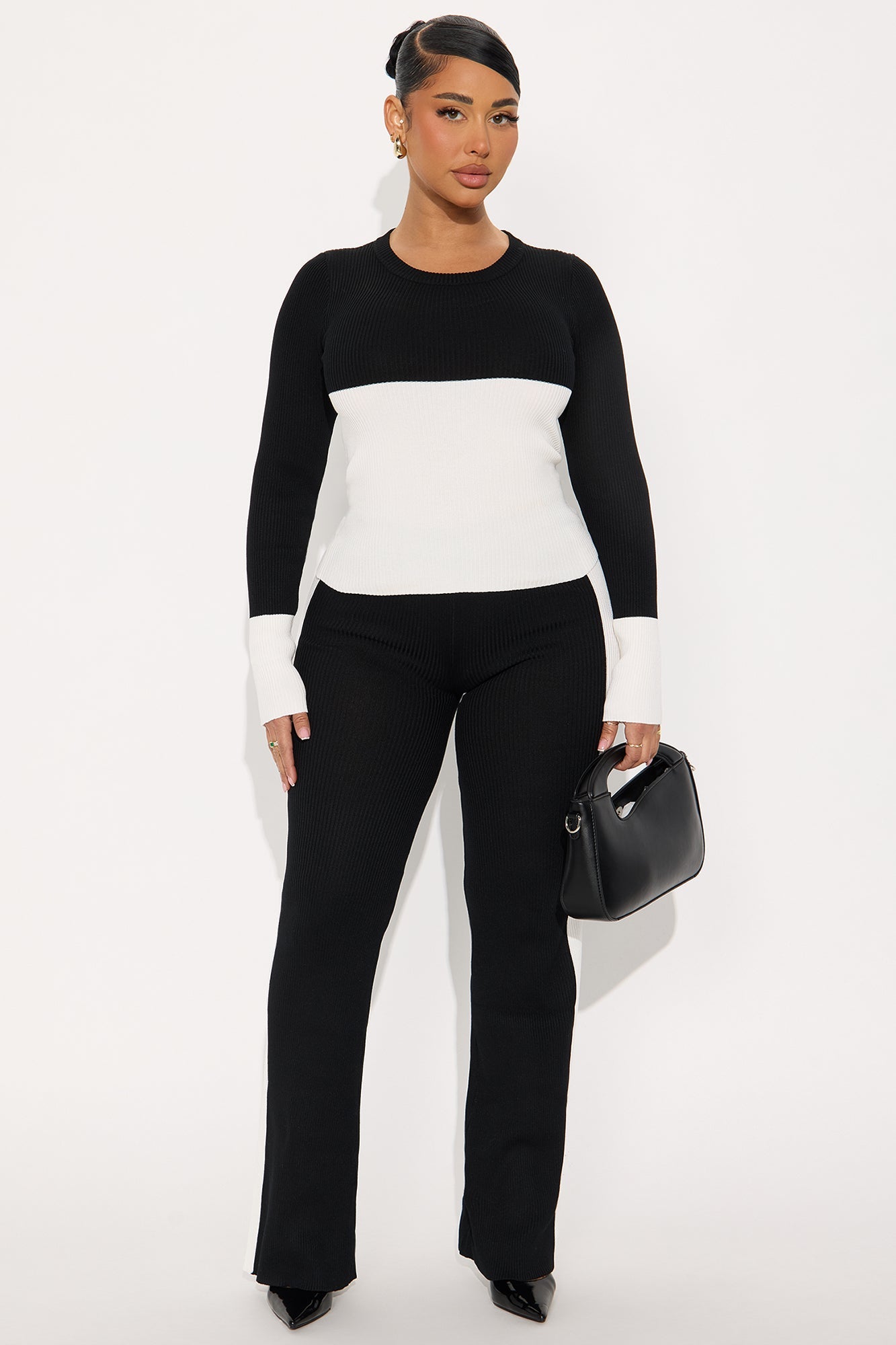 Comfort Essential Sweater Pant Set - Black/White