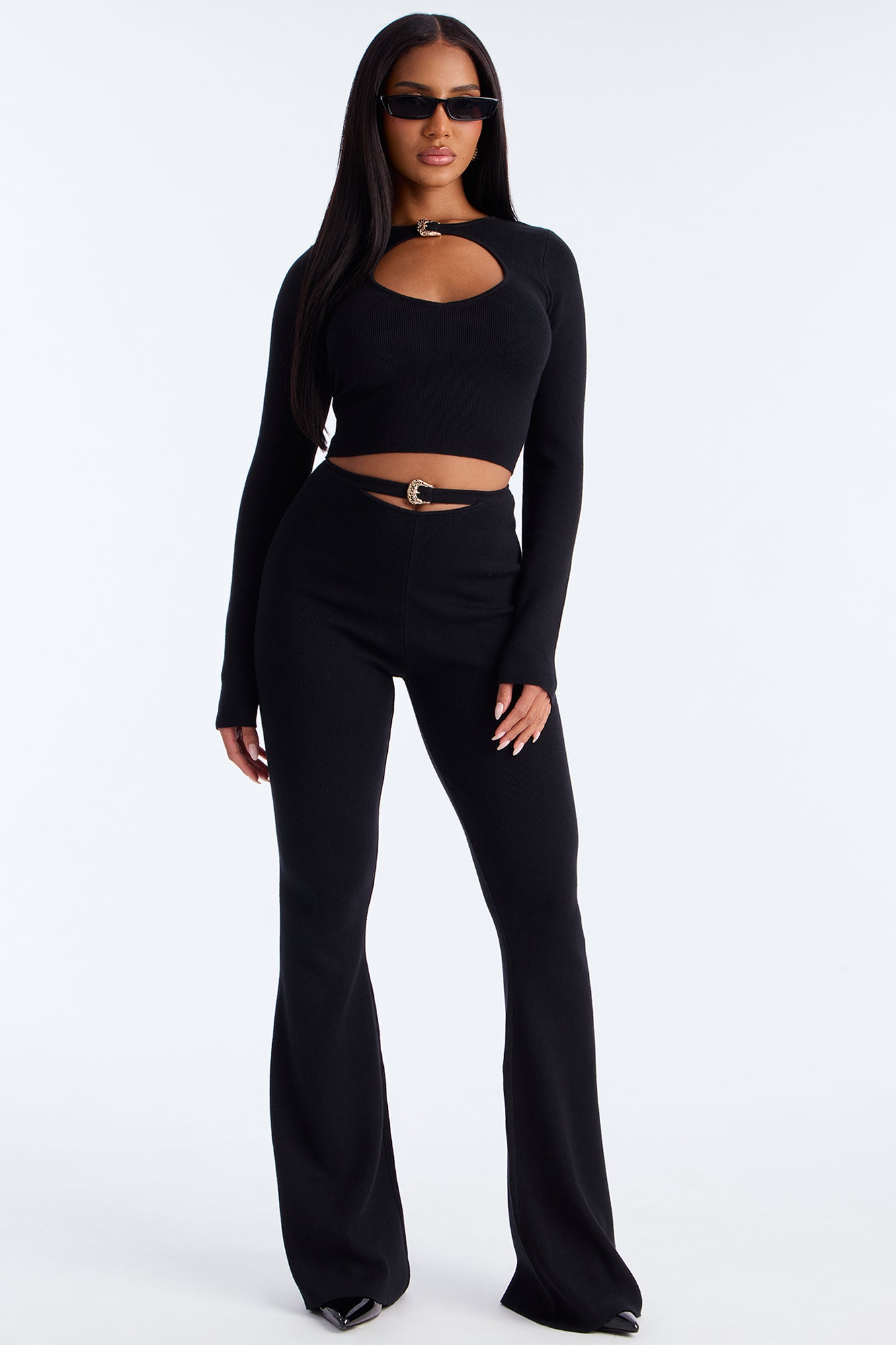 Brielle Buckled Sweater Pant Set - Black