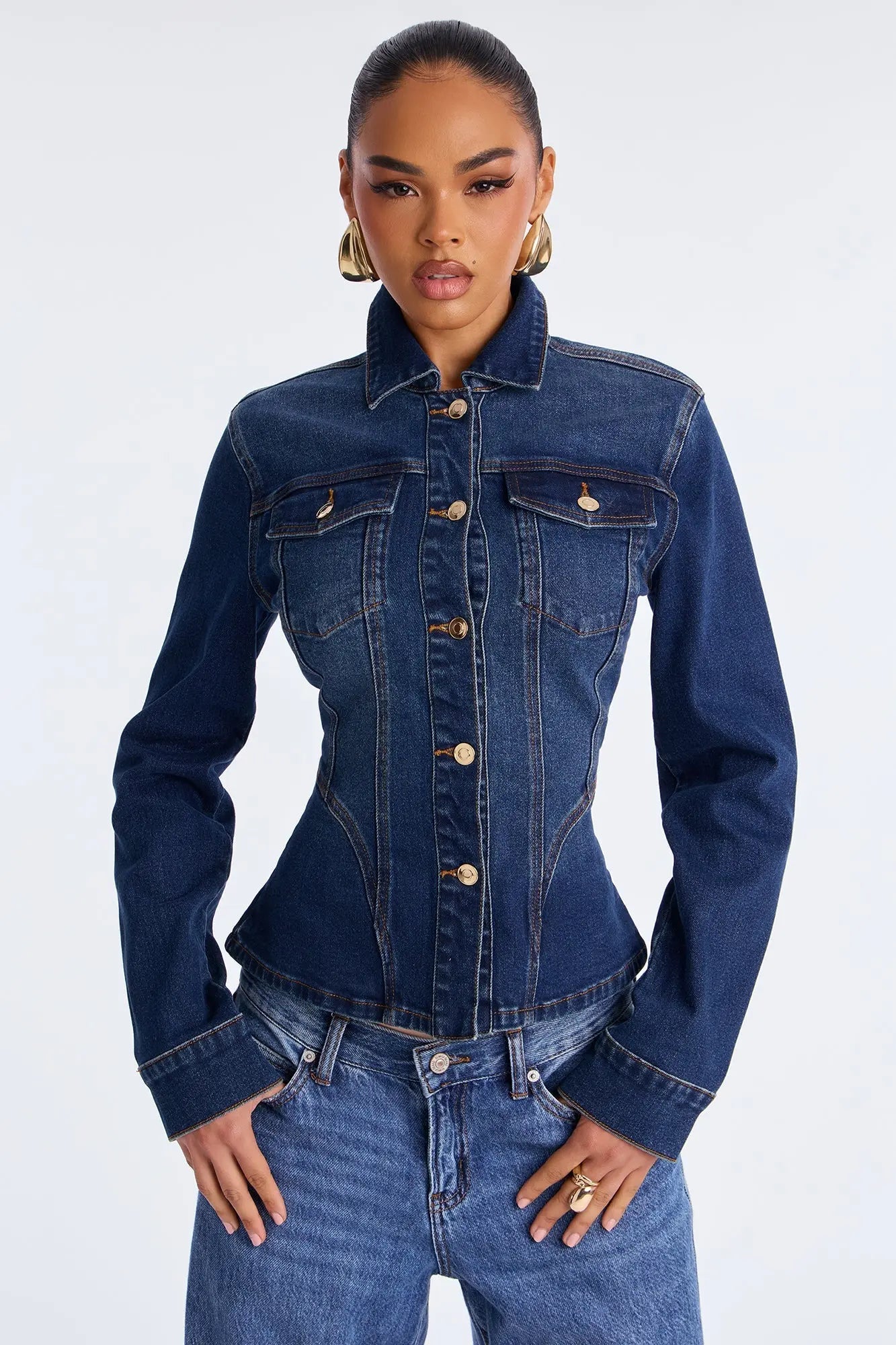 Aurora Fitted Denim Trucker Jacket - Dark Wash