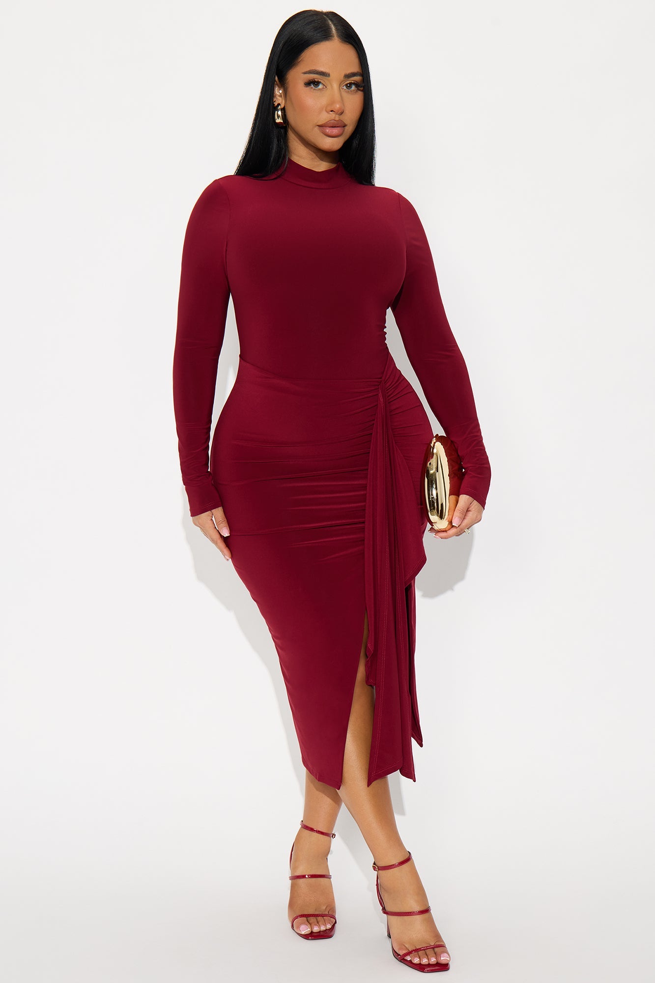 Emerie Draped Midi Dress - Wine
