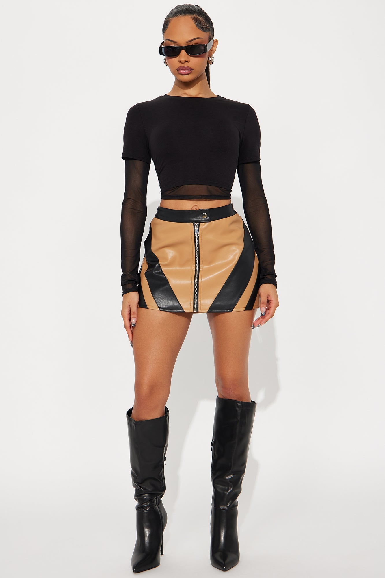Your Best Shot Faux Leather Mini Skirt - Mustard/combo