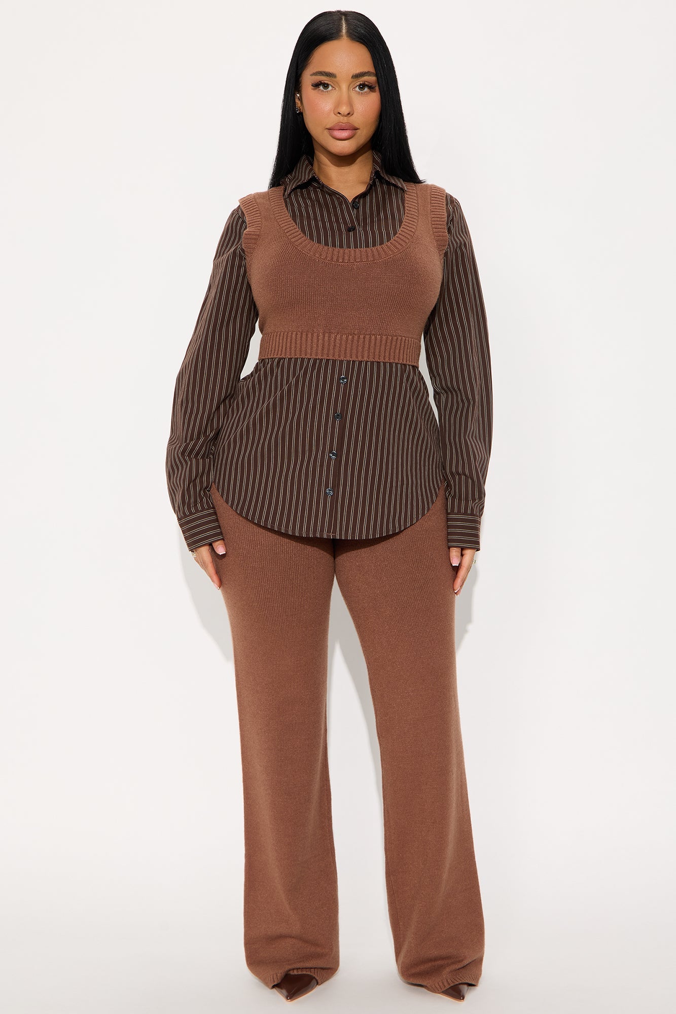 Take Notes Sweater Pant Set - Brown