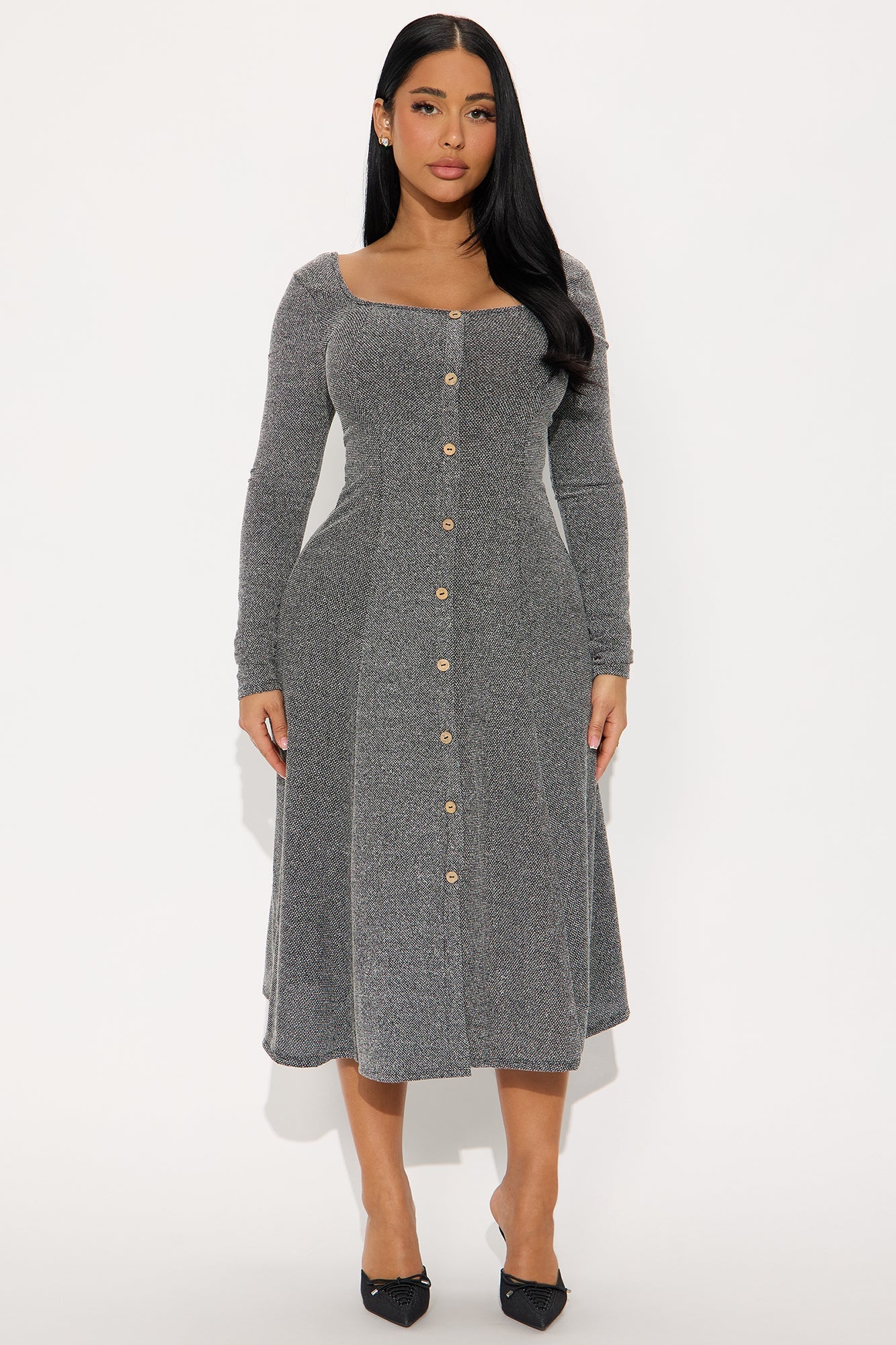 Cordelia Long Sleeve Sweater Midi Dress - Black/White
