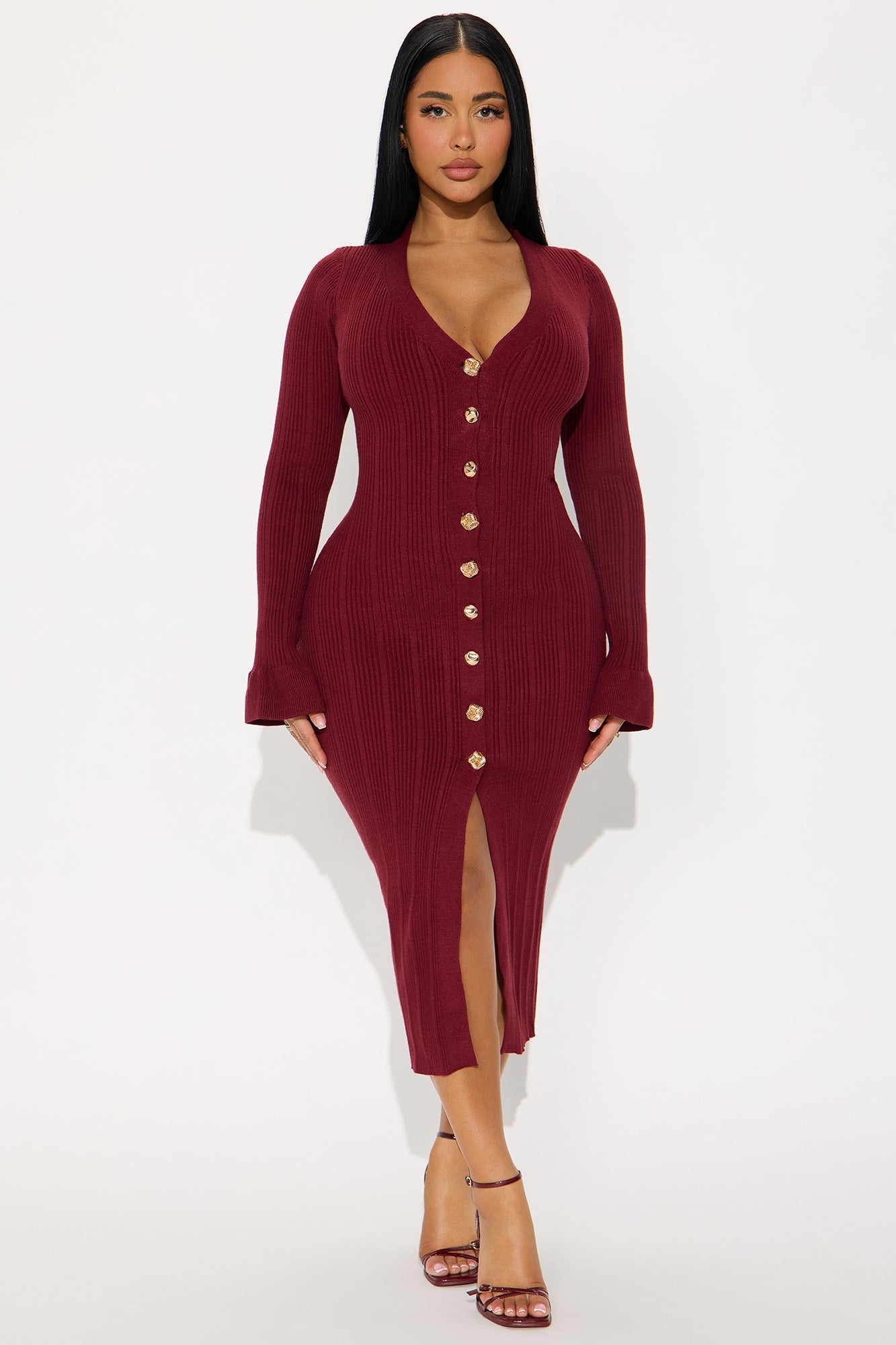 Vanilla Crush Sweater Midi Dress - Wine