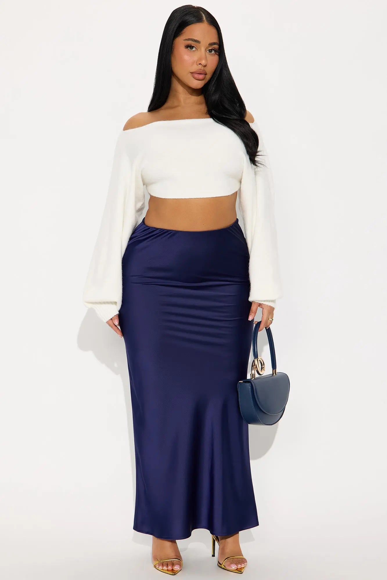 Brunch to GNO Satin Maxi Skirt - Navy