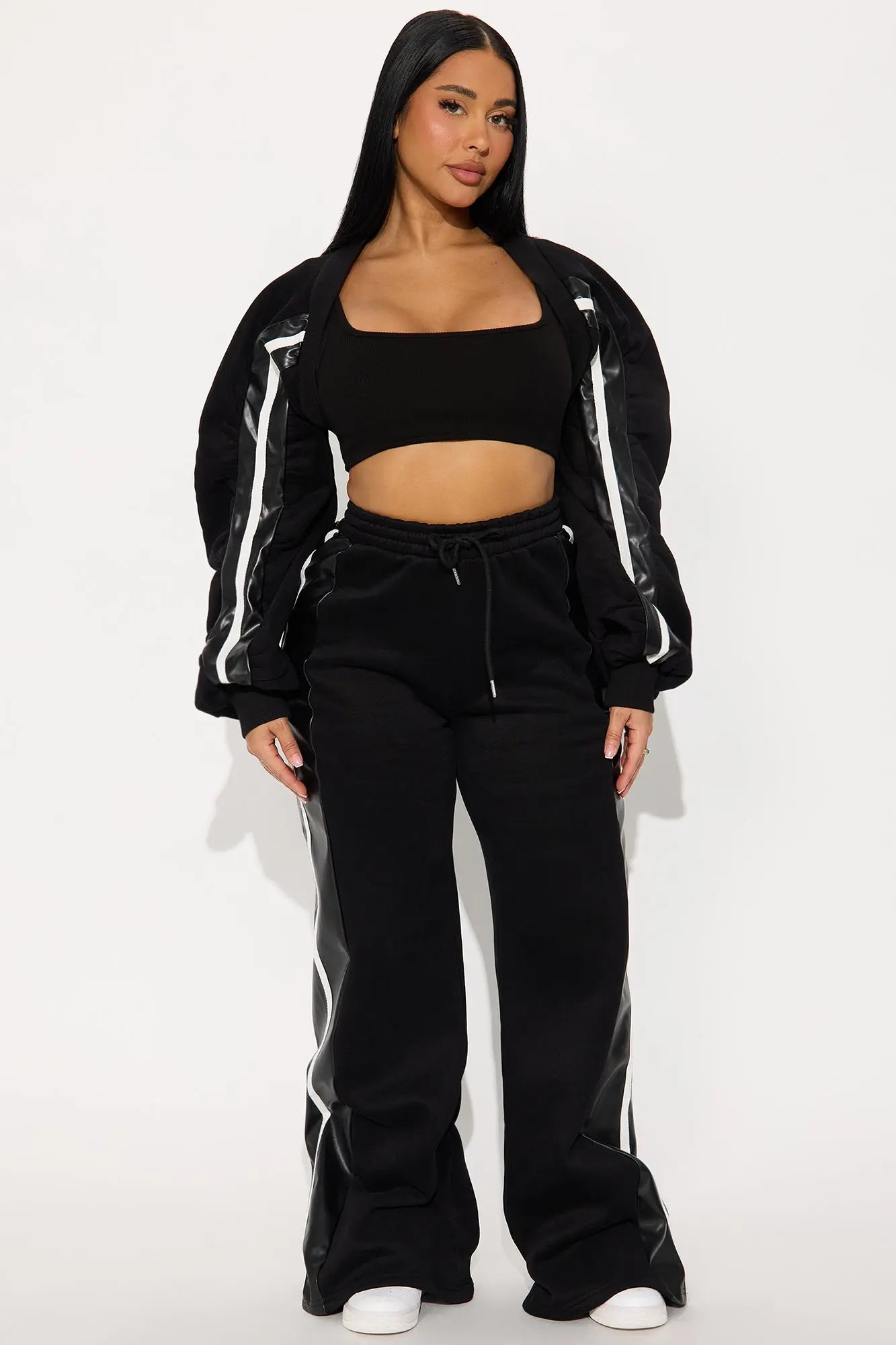 In The Zone Bolero Fleece Pant Set - Black