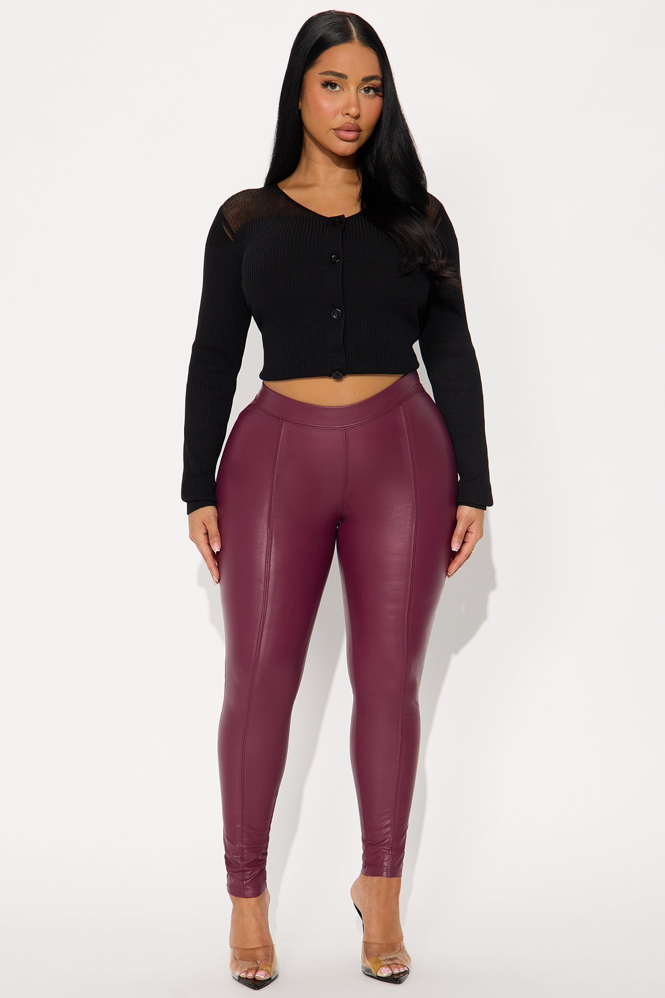 Watch Me Walk Away High Rise Faux Leather Legging - Burgundy