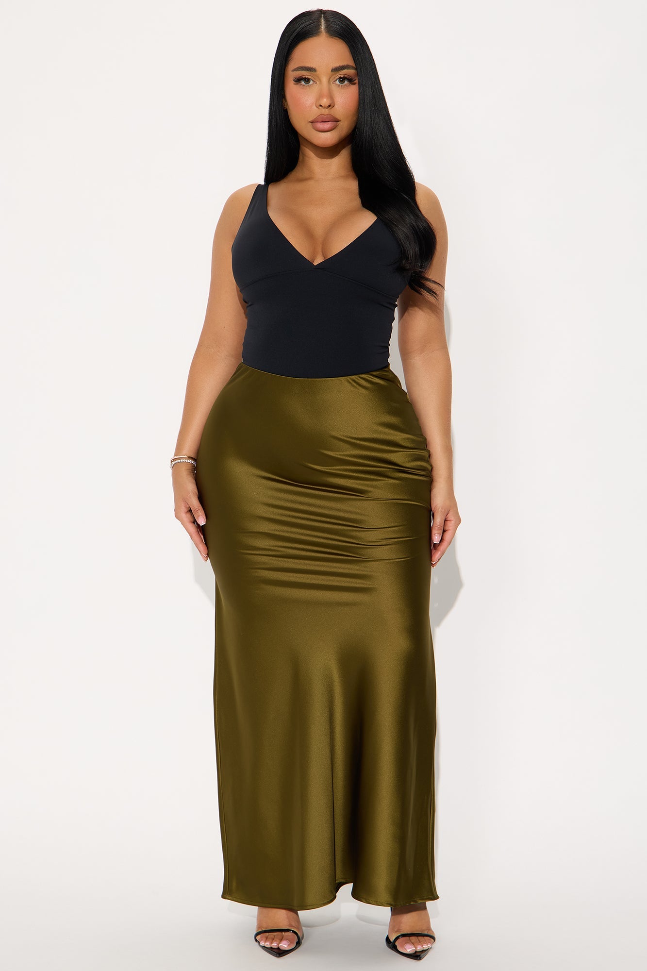 Aurora Satin Maxi Skirt - Olive