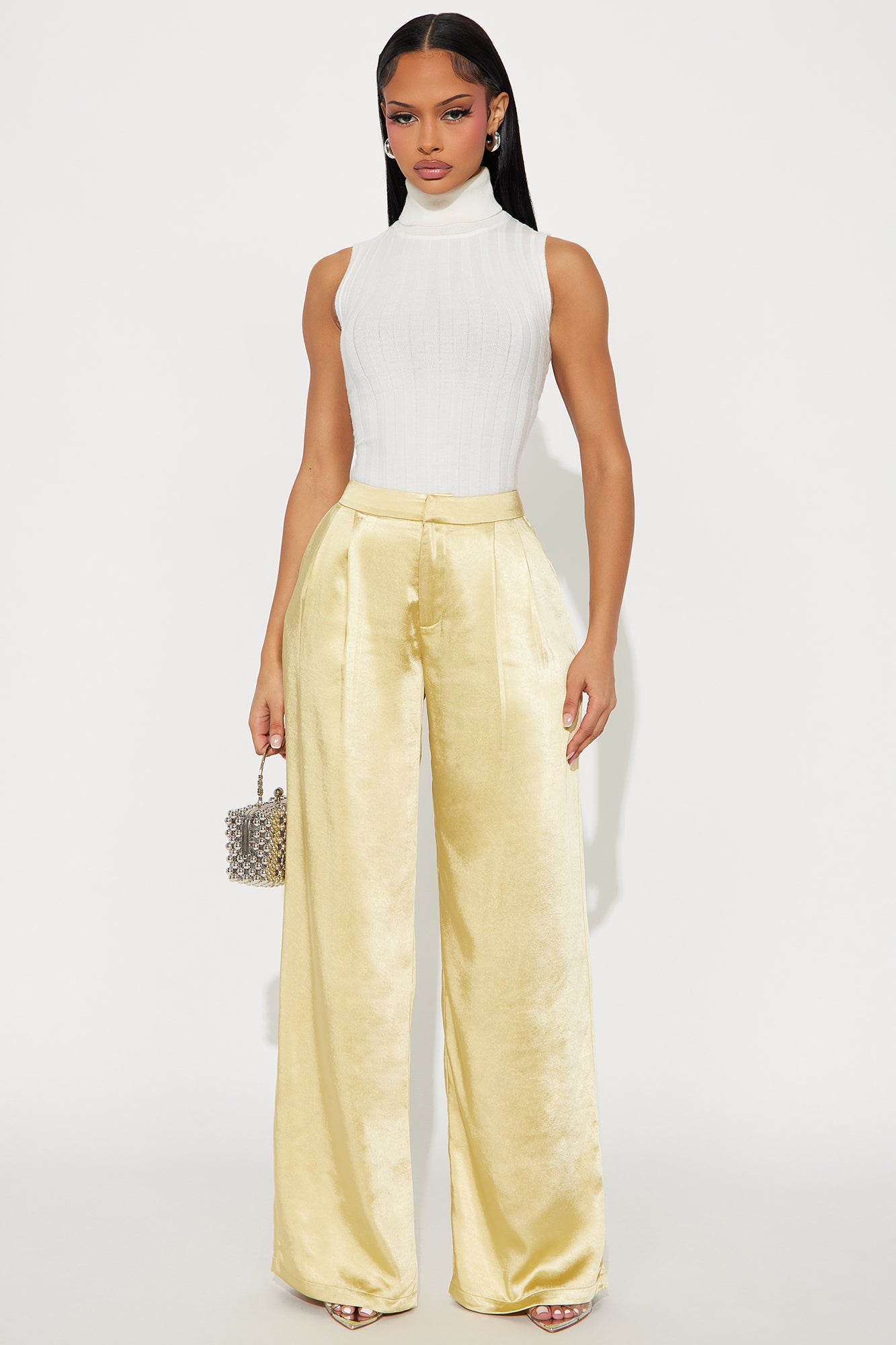 Main Topic Low Rise Wide Leg Satin Pant 33 - Yellow