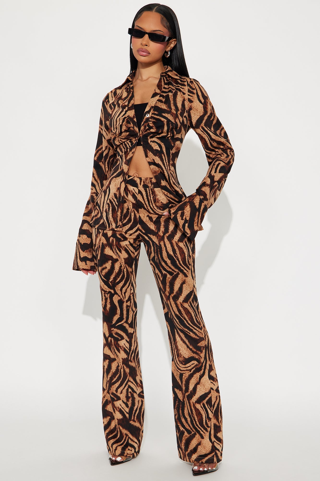 Feminine Aura Pant Set - Brown Combo