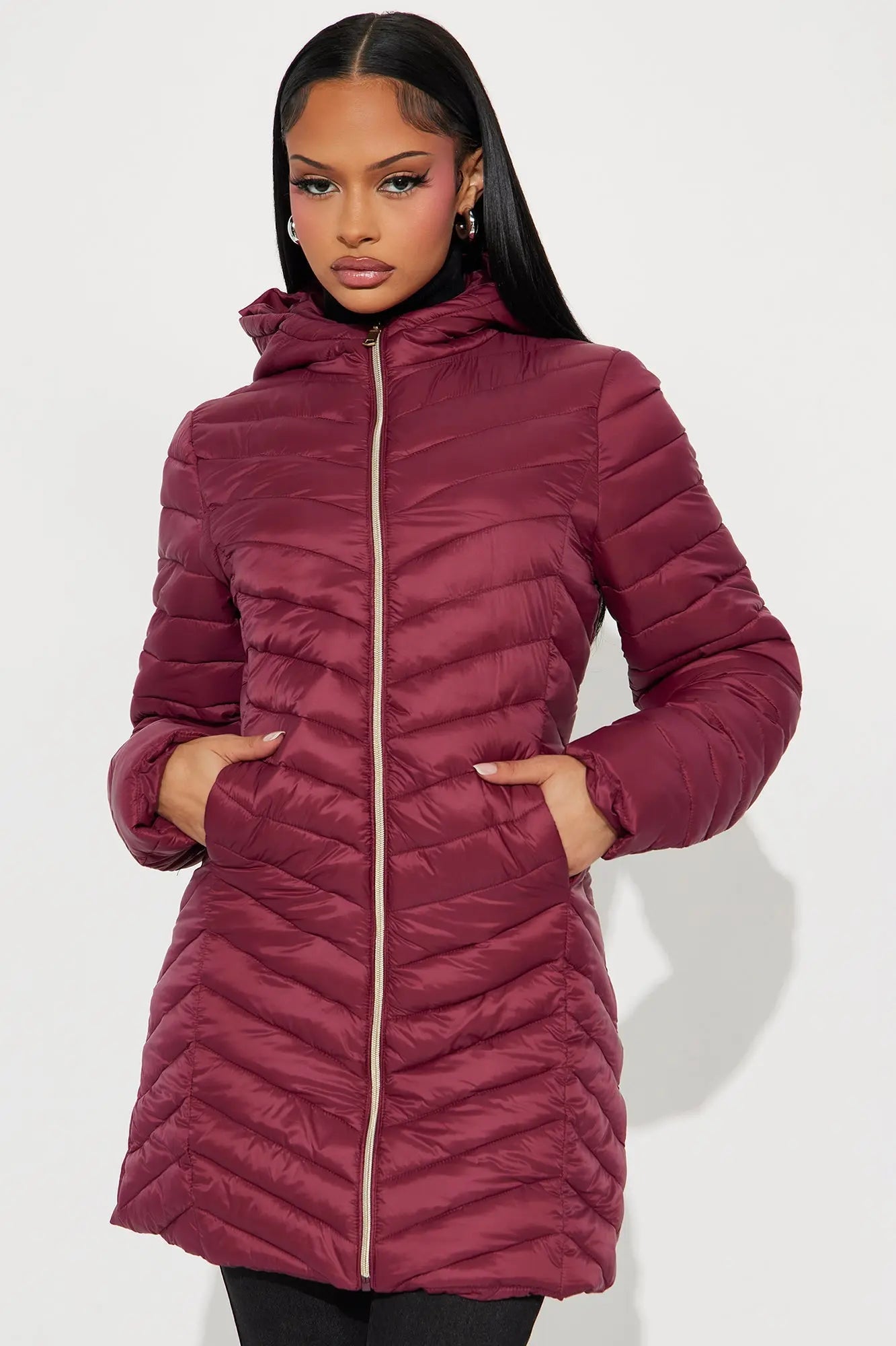 Cold Times Long Puffer Jacket - Burgundy