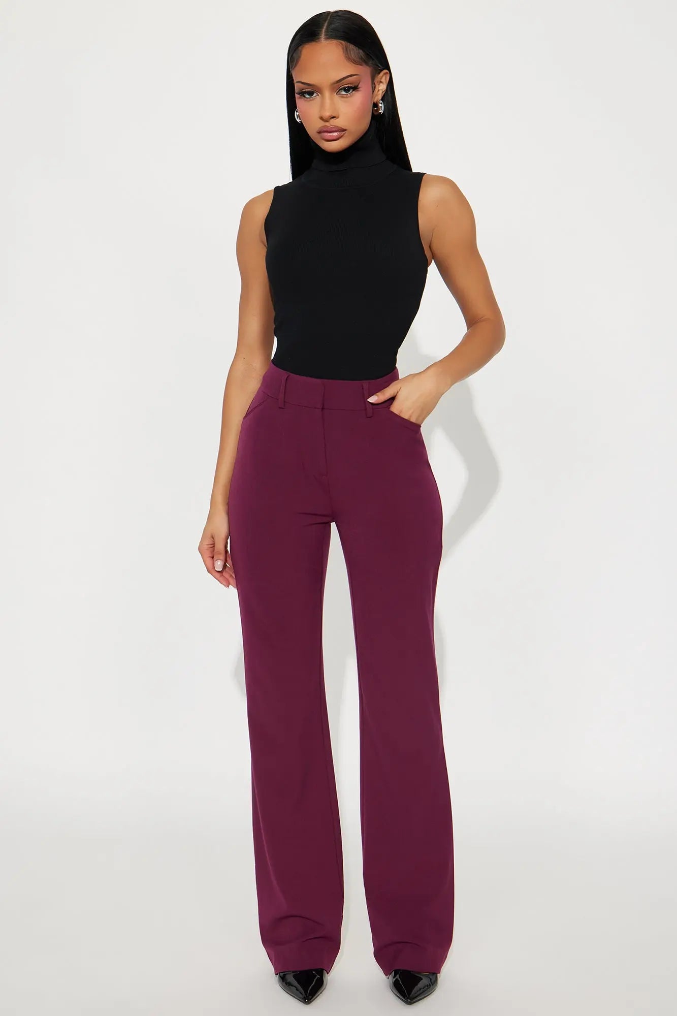 Tasha Dressy High Rise Pants - Burgundy