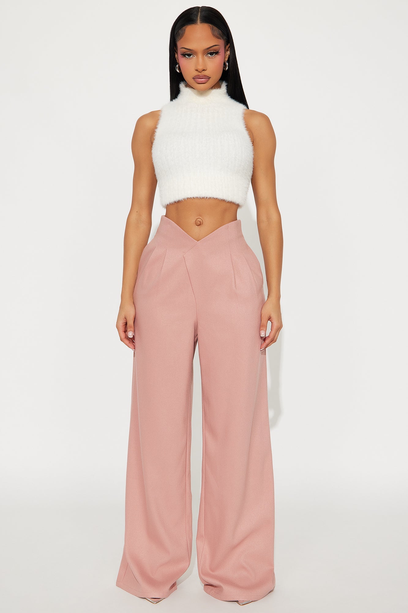 Hailey V Front Wide Leg Trouser 33″ - Mauve