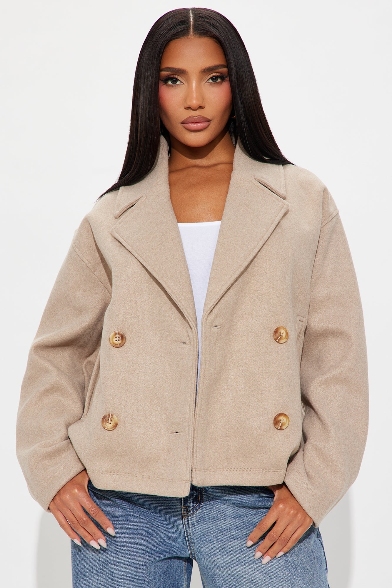 Barbara Cropped Double Breasted Coat - Oatmeal