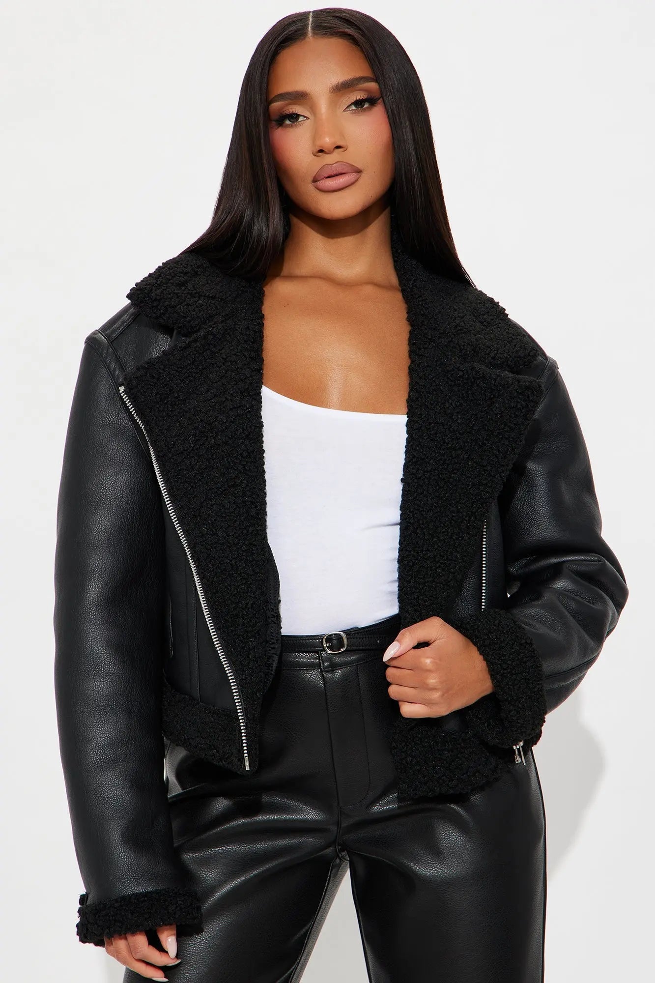 Charisma Faux Leather Shearling Jacket - Black