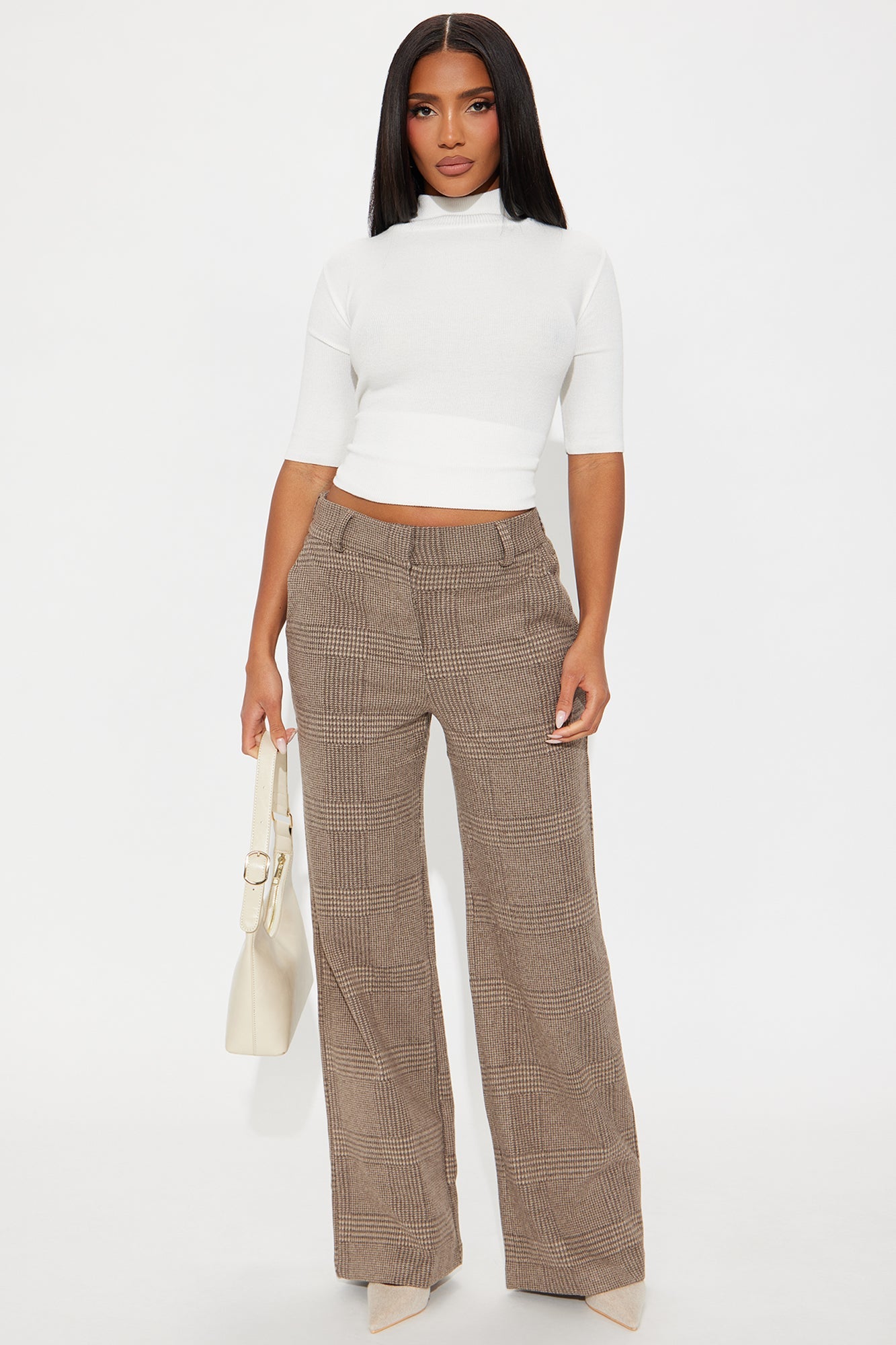 Ameli Wide Leg Plaid Pant 31 - Brown