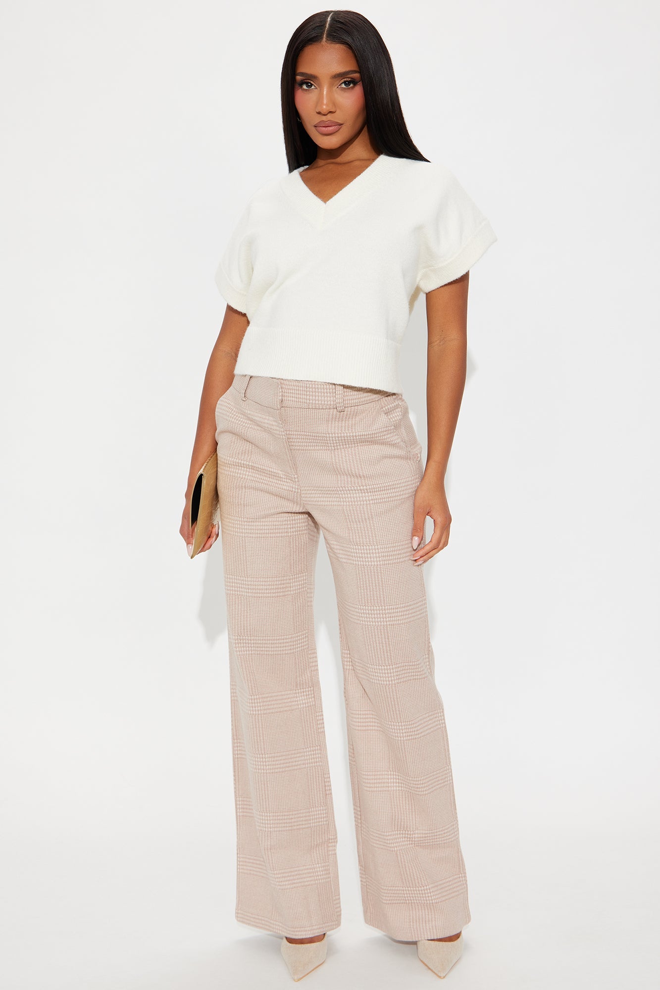 Ameli Wide Leg Plaid Pant 31 - Taupe