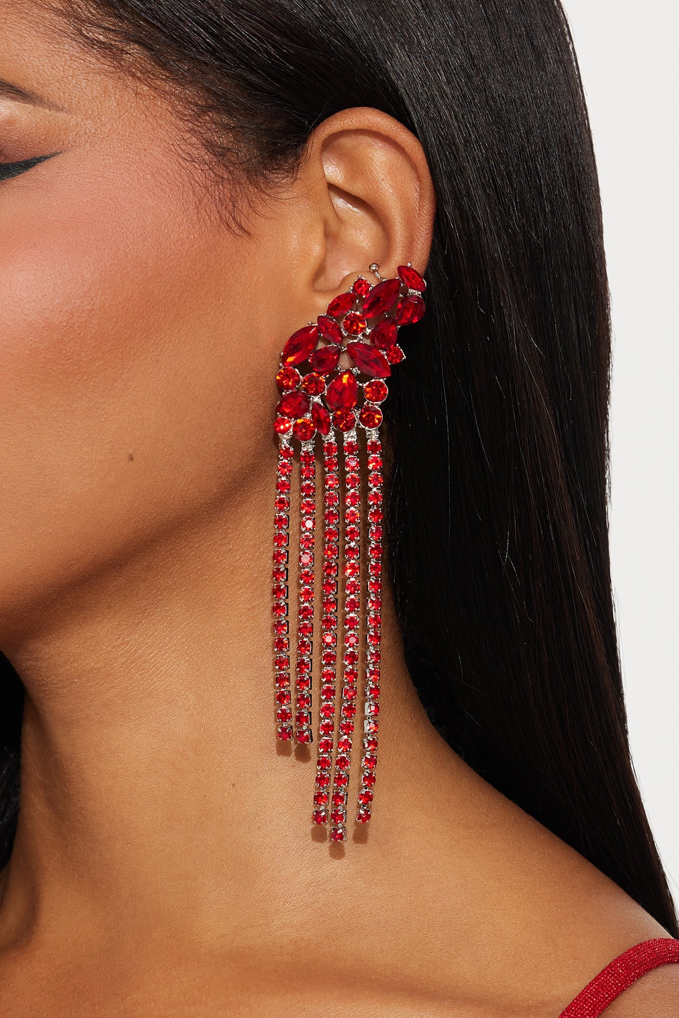 Jet Set Rhinestone Drop Earrings - Red