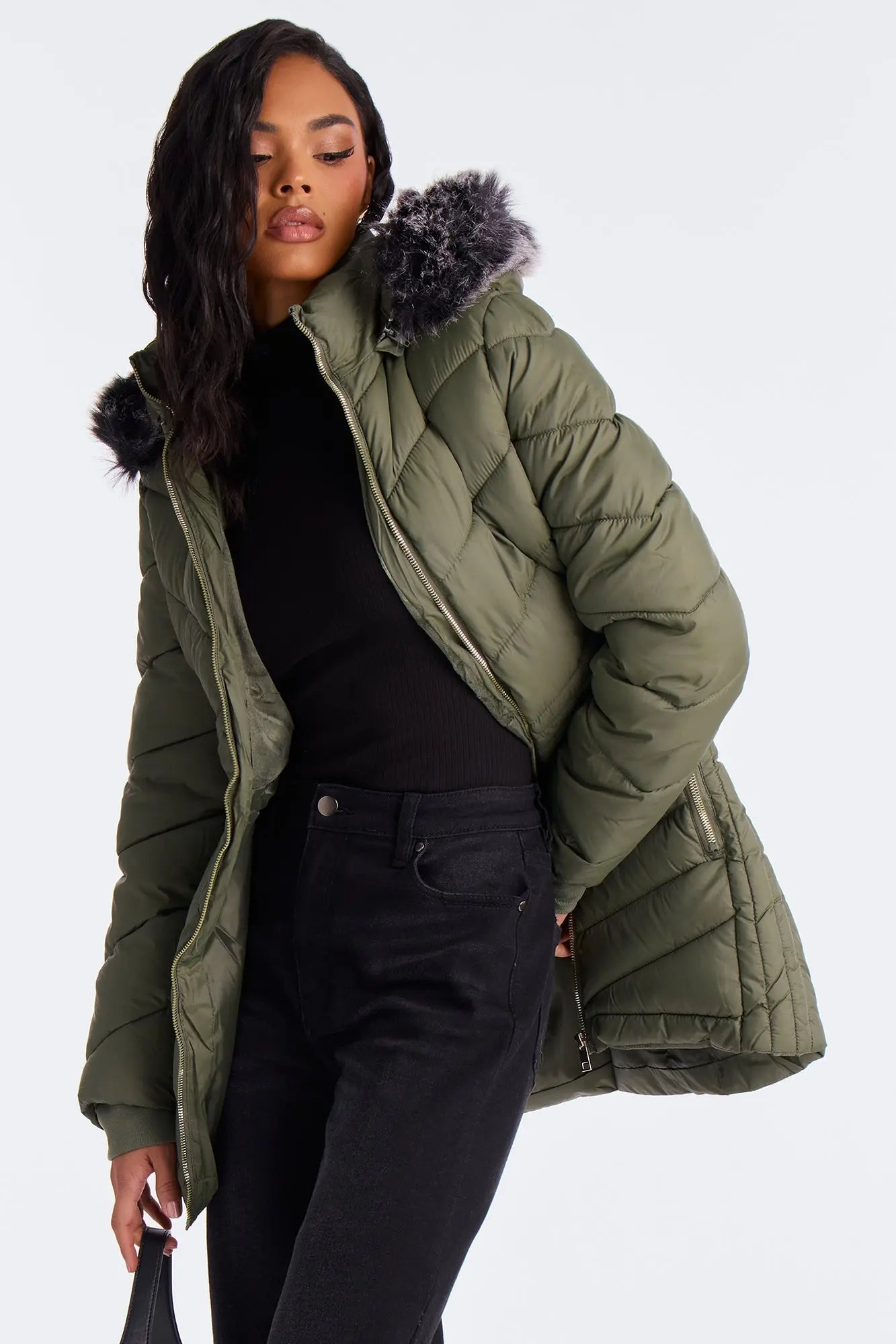Ski Date Hooded Puffer Jacket - Olive