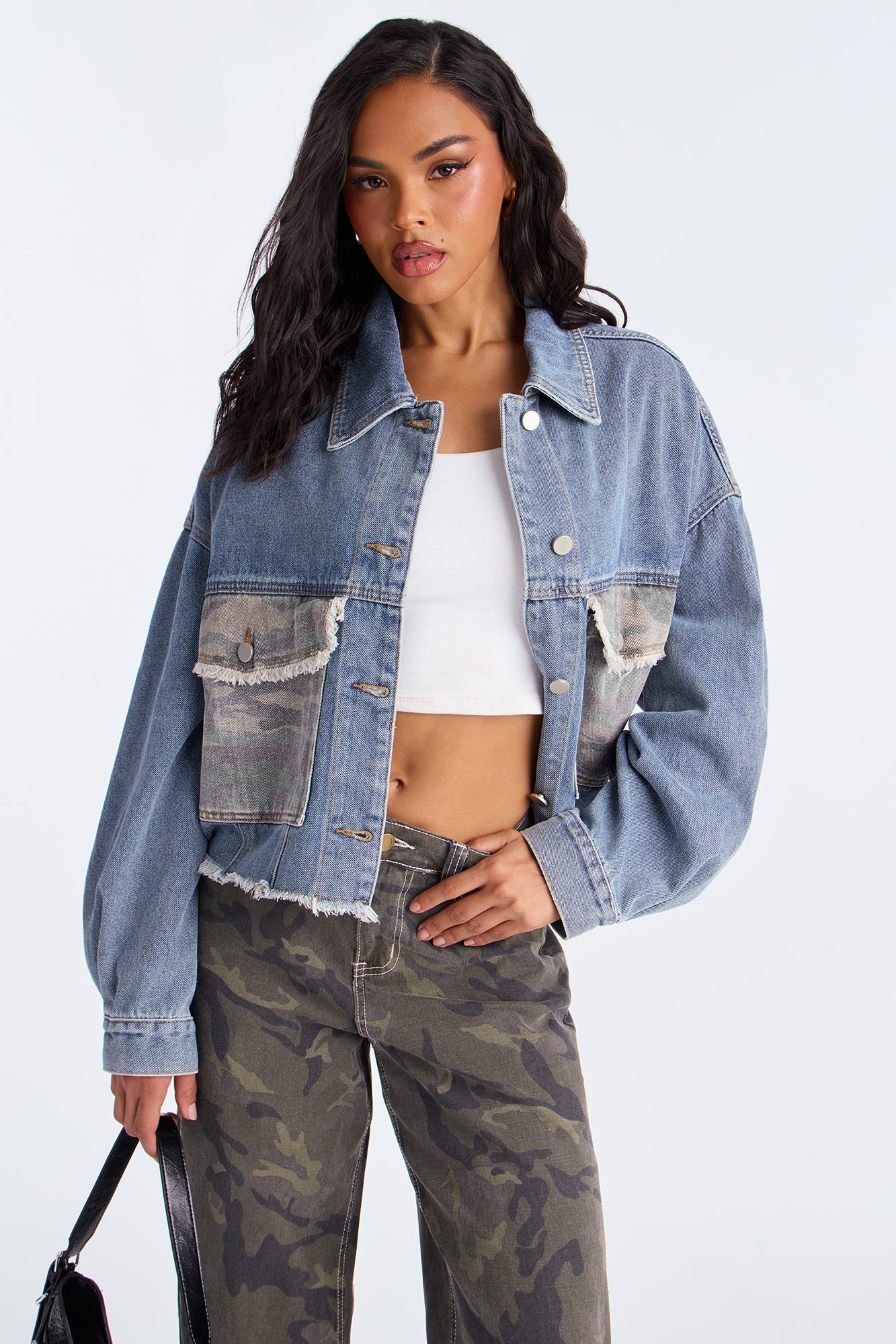 Hidden Agenda Denim Shacket - Medium Wash