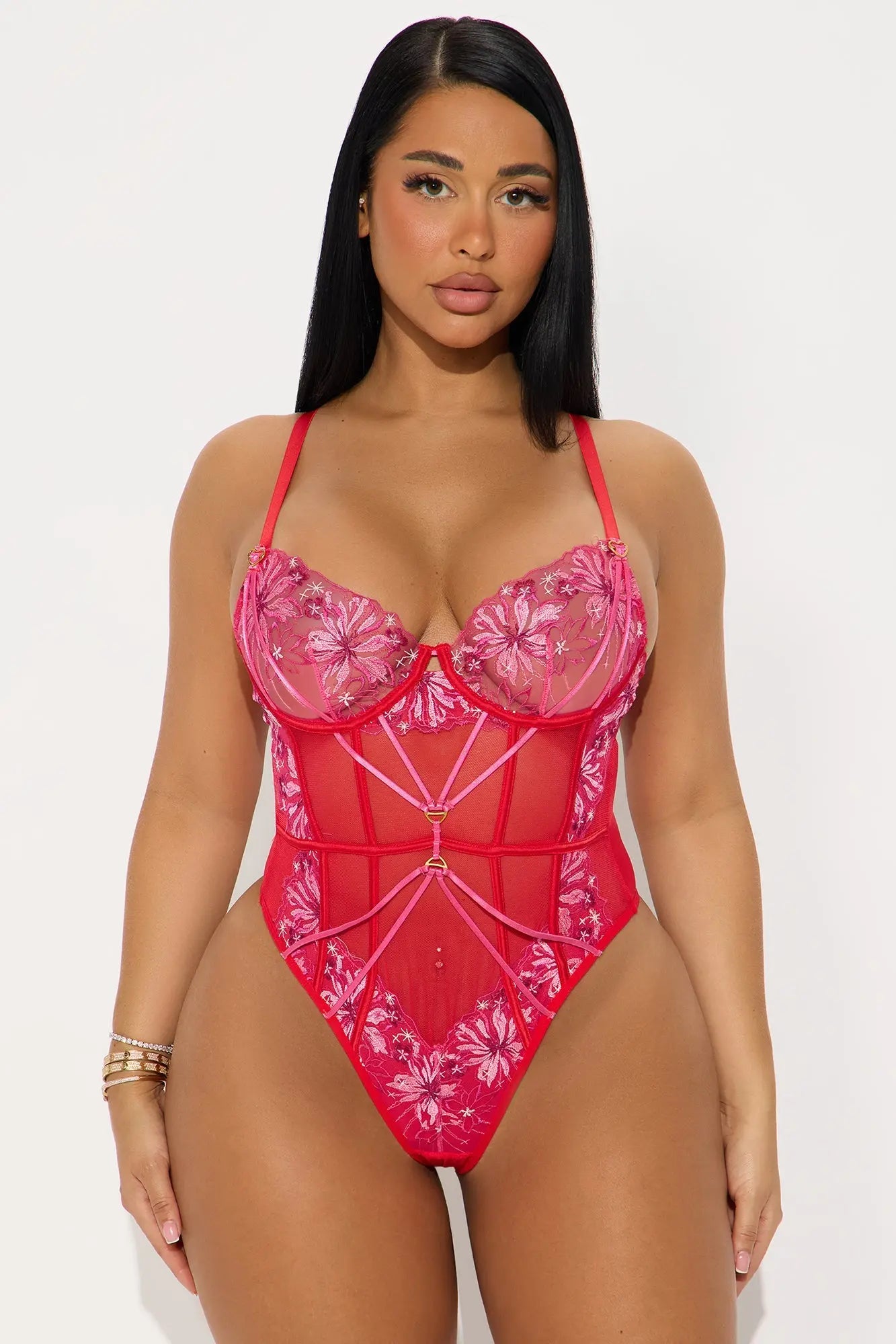 Love You Again Lace Teddy - Red/combo