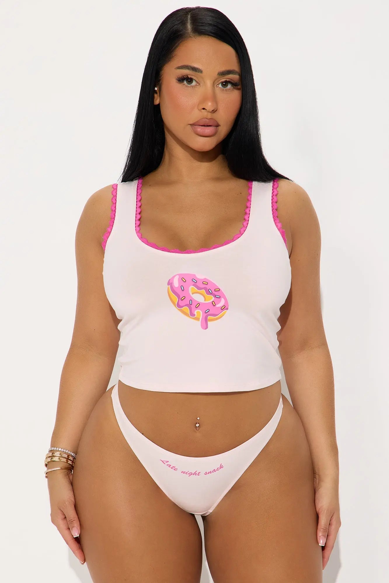 Your Favorite Snack Cotton Cami And Panty 2 Piece Set - Pink