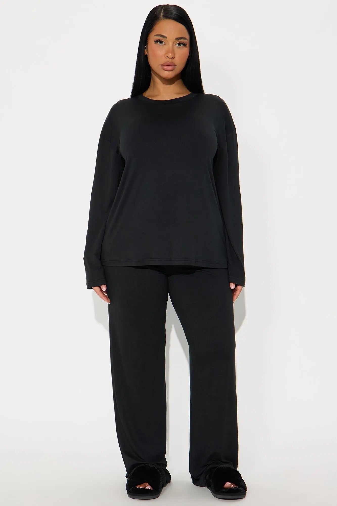 Relax Mood Long Sleeve PJ Pant Set - Black