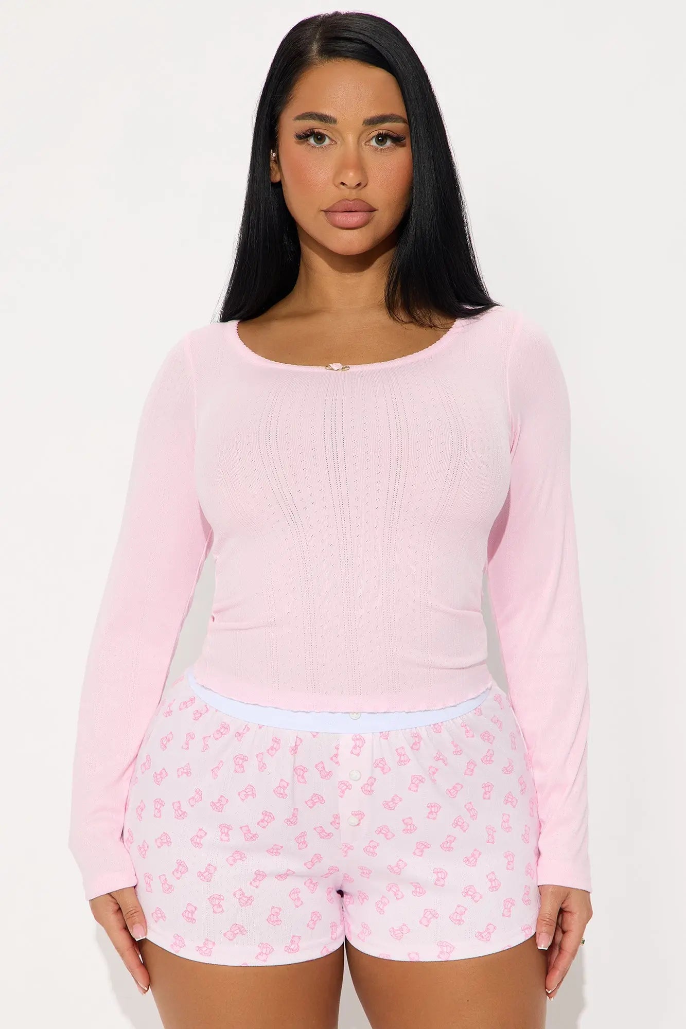 Bear Cutie Pointelle PJ Boxer Short Set - Pink