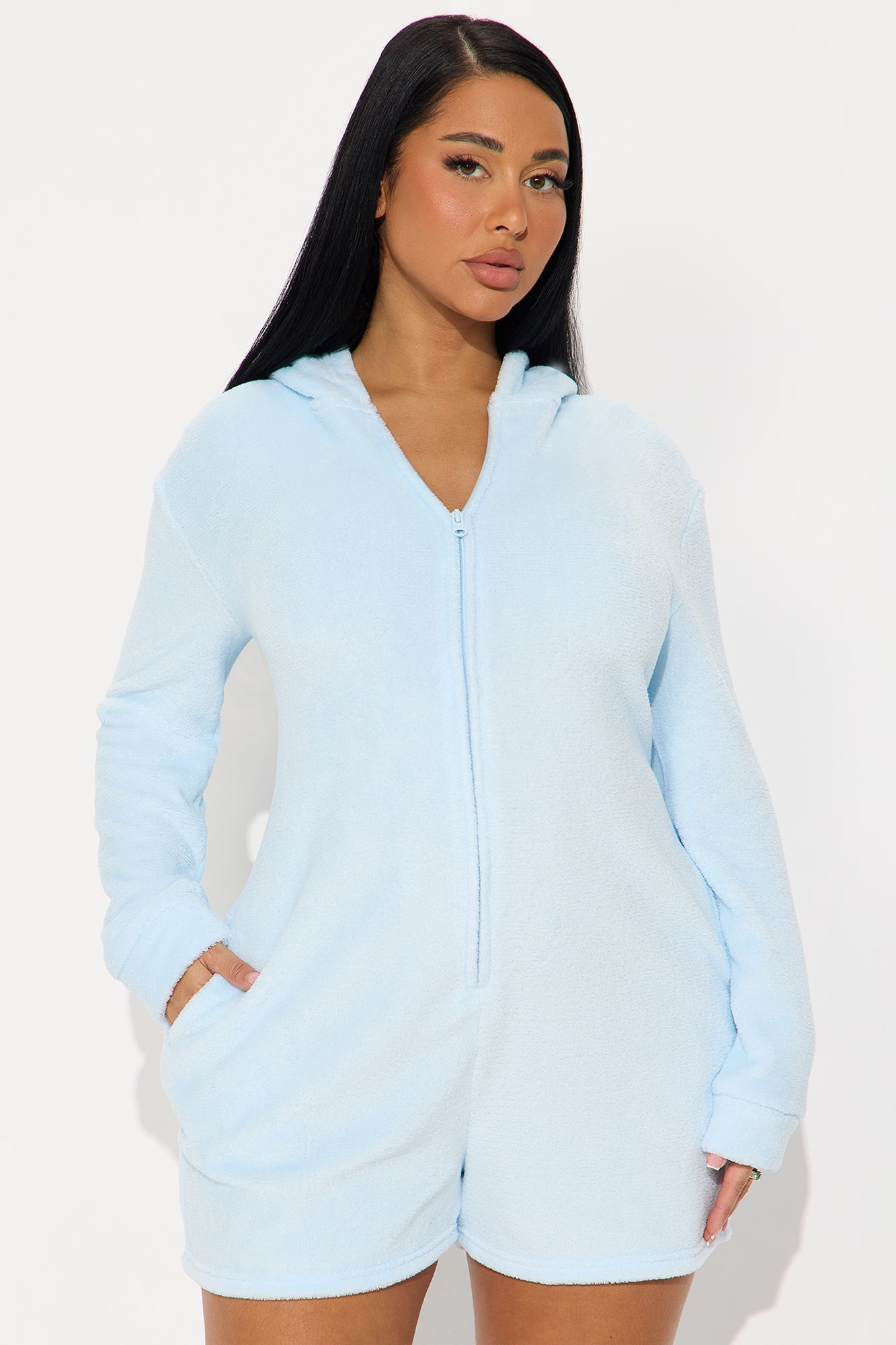 Cozy Winter Plush PJ Romper Onesie - Light Blue