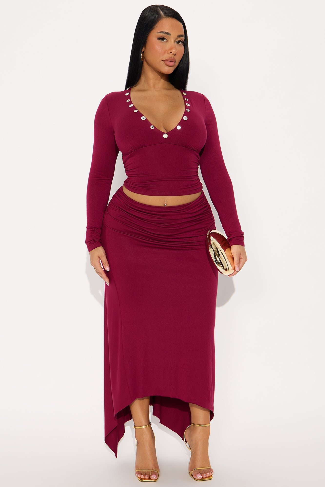 Ambitious Midi Skirt Set - Wine