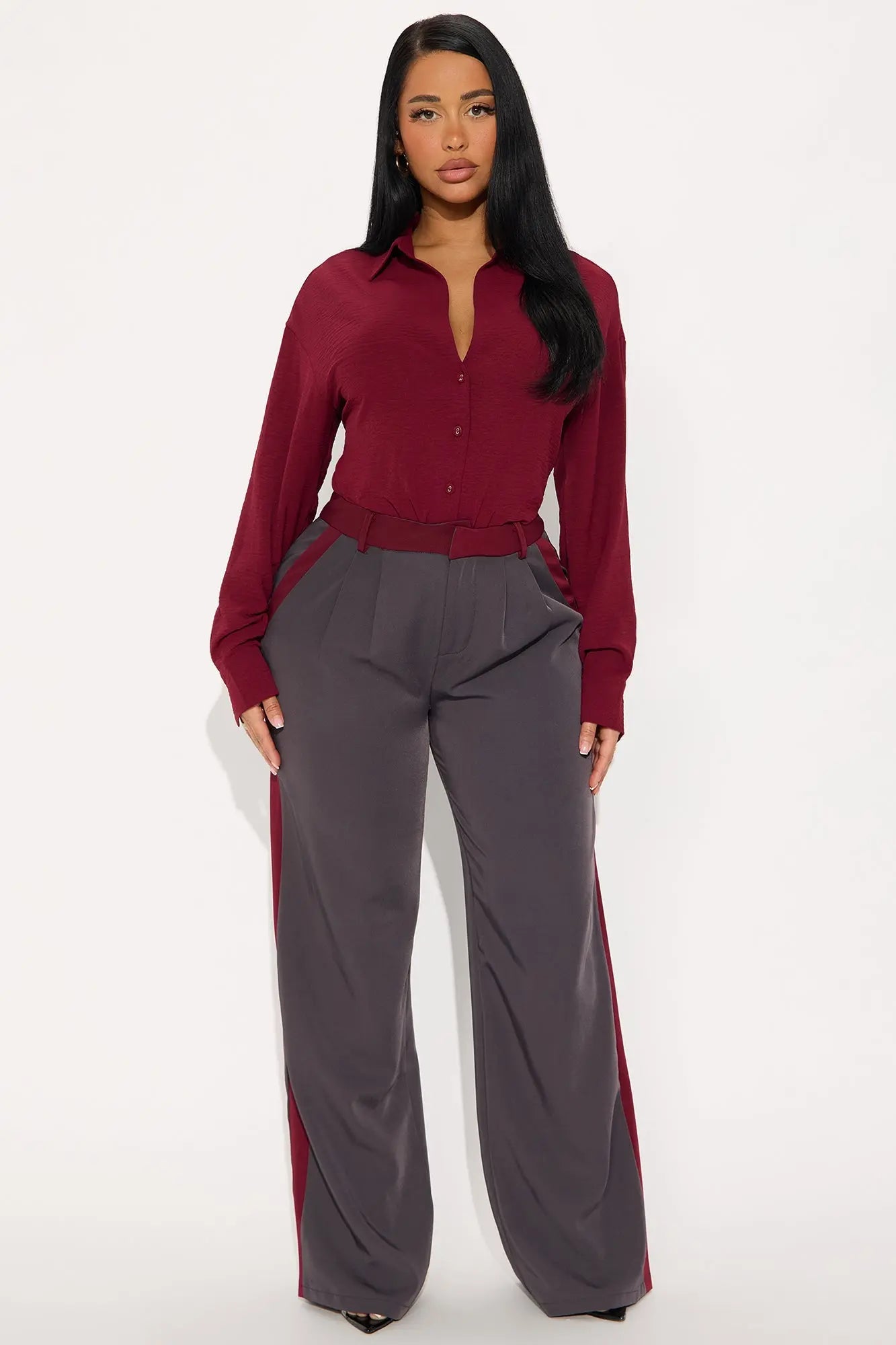 Christina Colorblock Trouser - Charcoal/combo