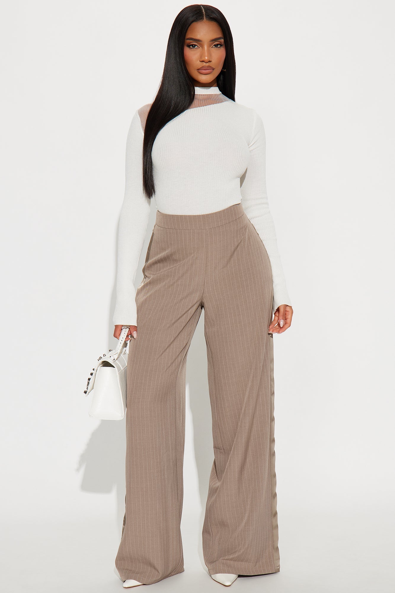 Don't Need To Pretend Pinstripe Wide Leg Trouser Pant 33 - Stone