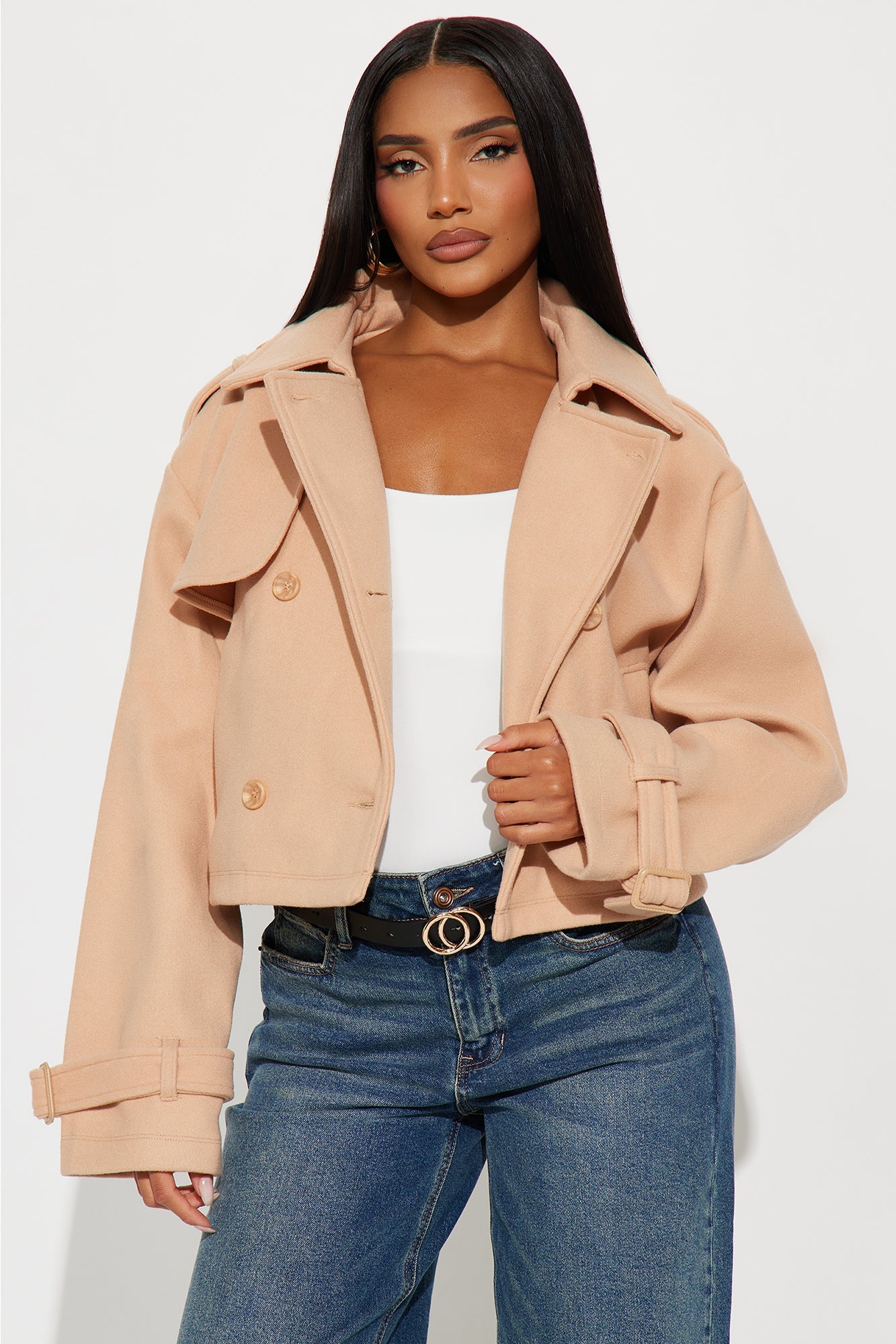Bridgette Cropped Double Breasted Coat - Camel
