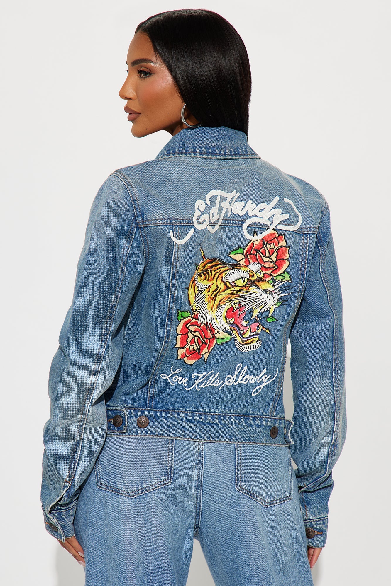 Ed Hardy Screaming Tiger Denim Jacket - Light Wash