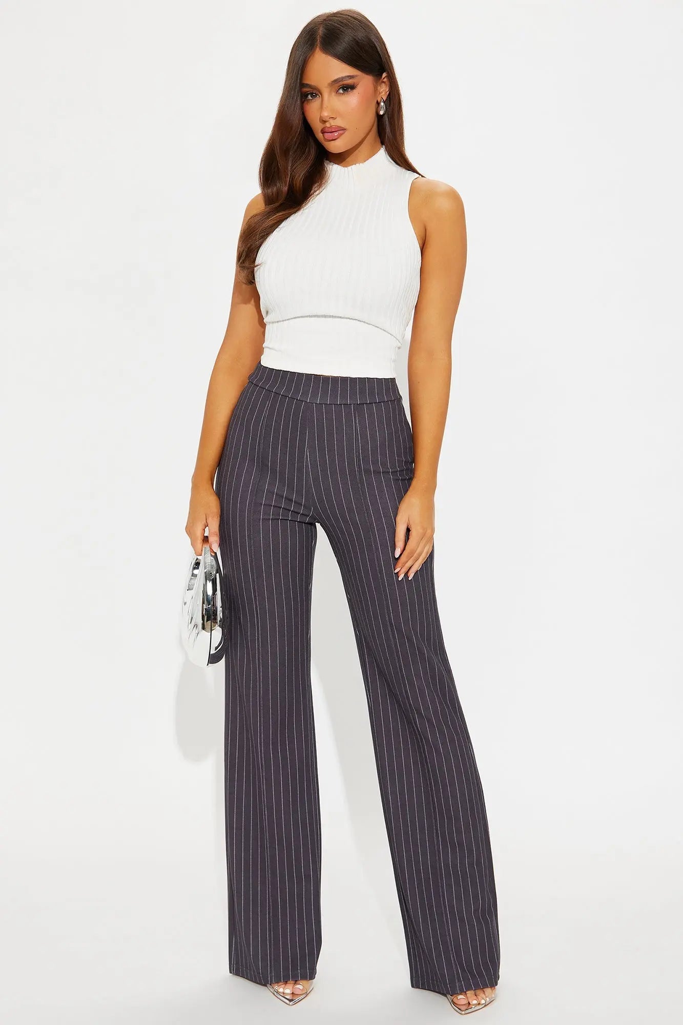 Victoria High Waisted Dress Pant Pinstripe - Grey/combo