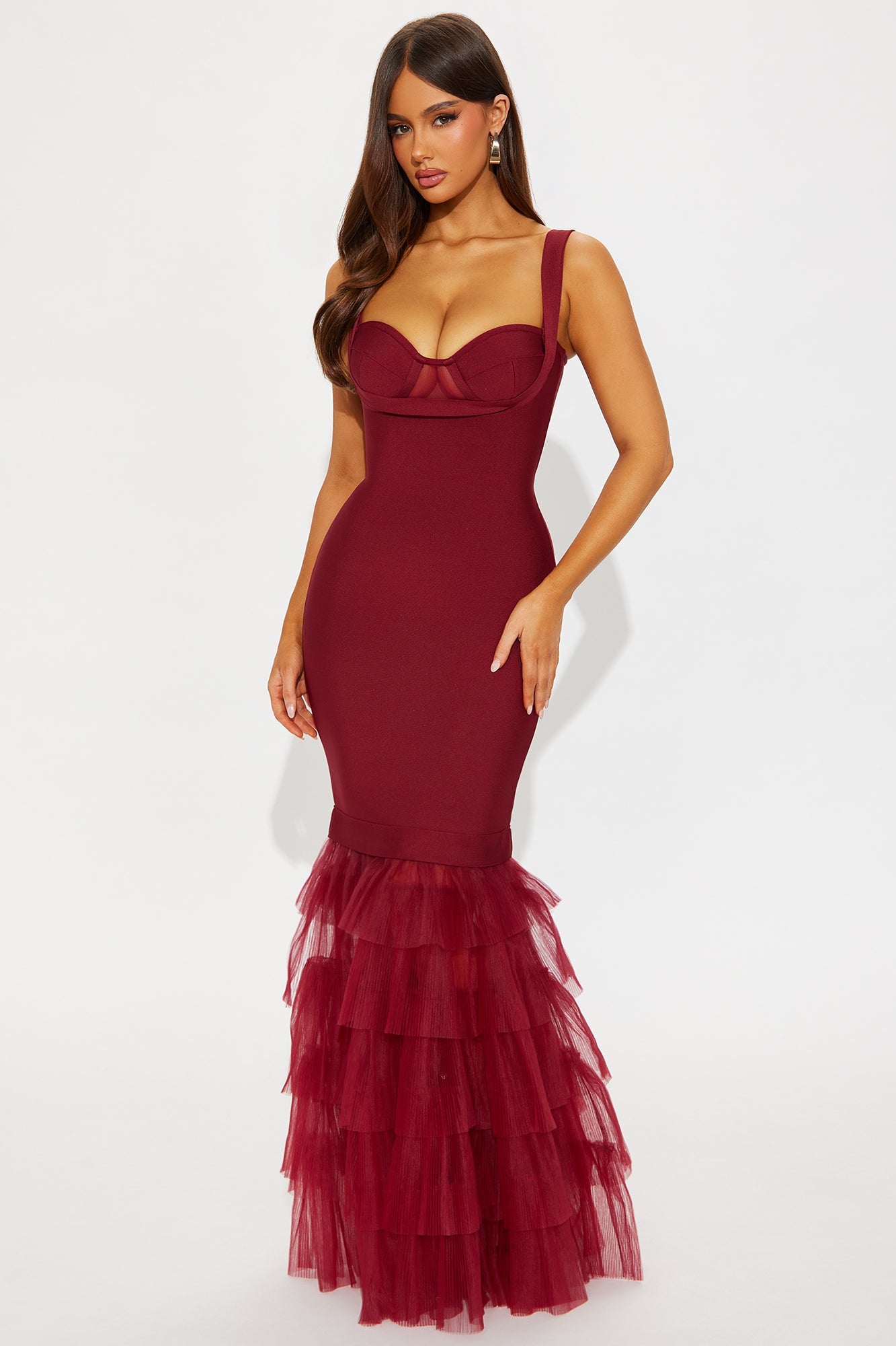 Charline Tulle Bandage Gown - Wine