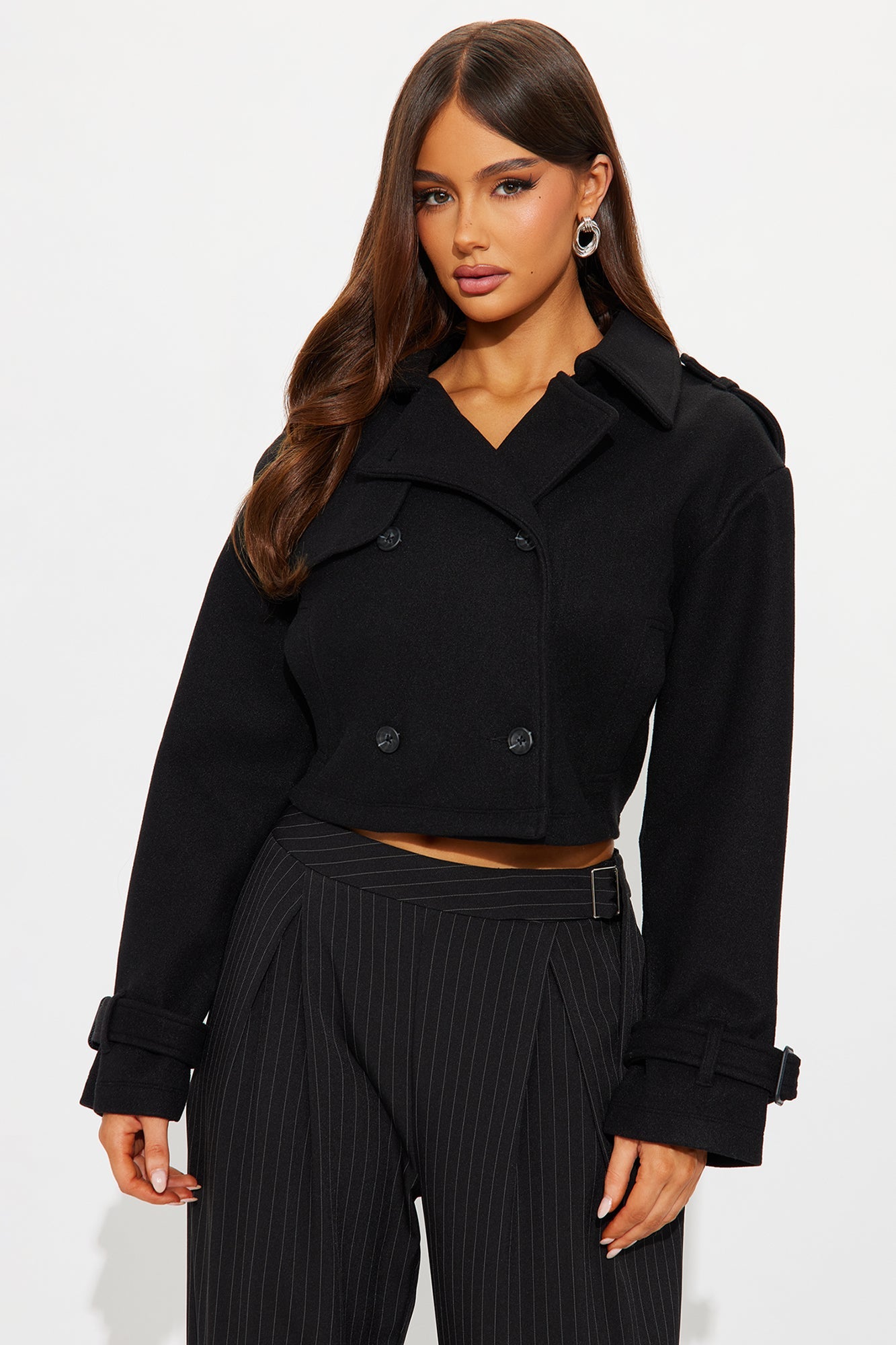 Bridgette Cropped Double Breasted Coat - Black