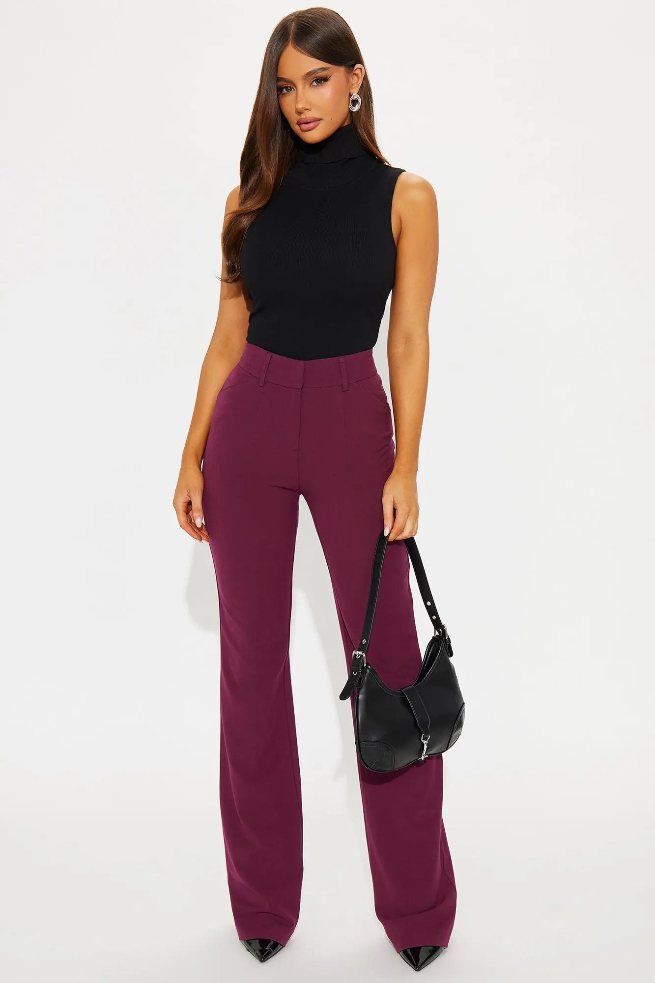 Tall Tasha Dressy High Rise Pants - Burgundy