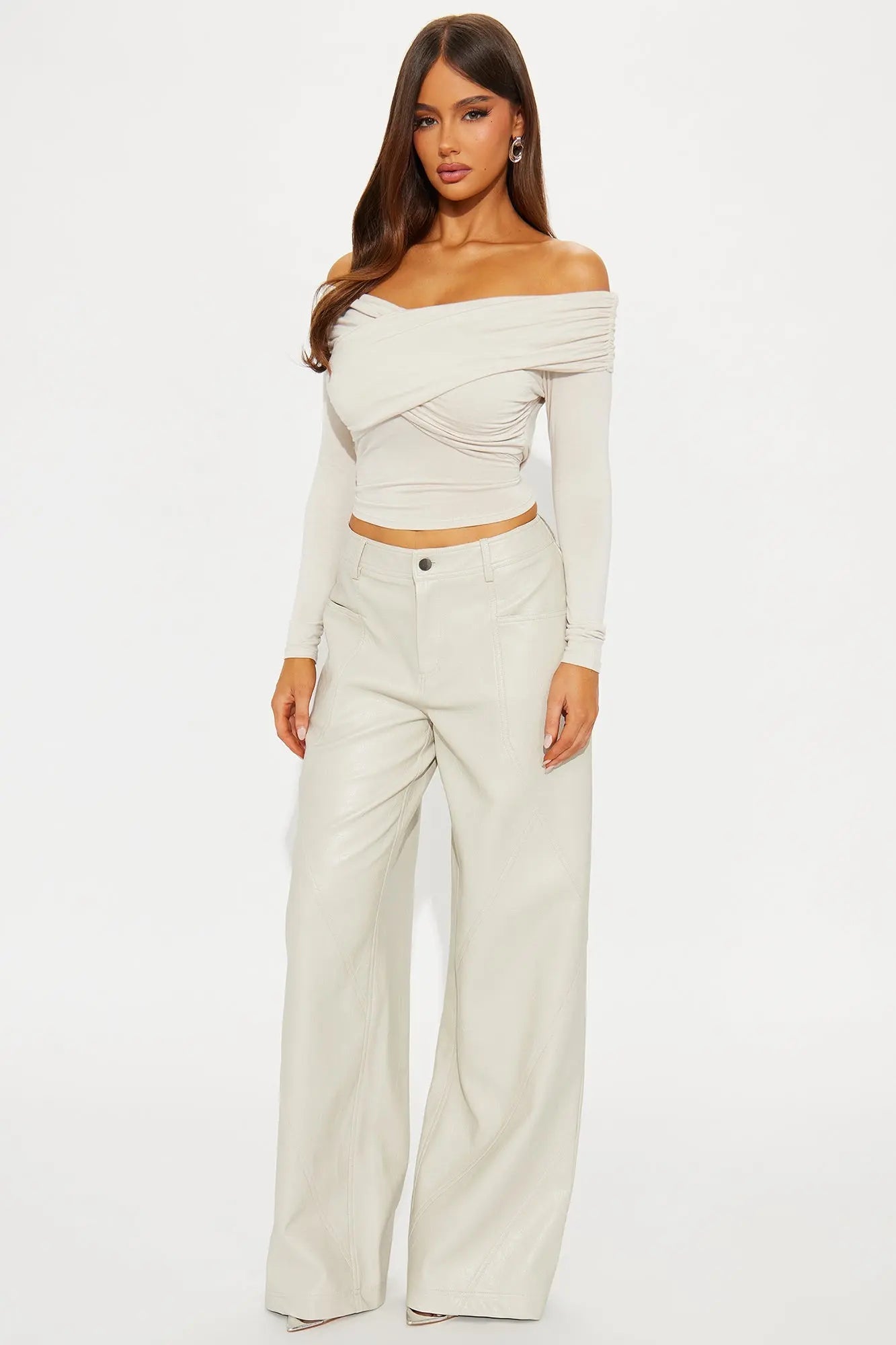 Bad Vibes Faux Leather Flare Pant 33″ - Stone